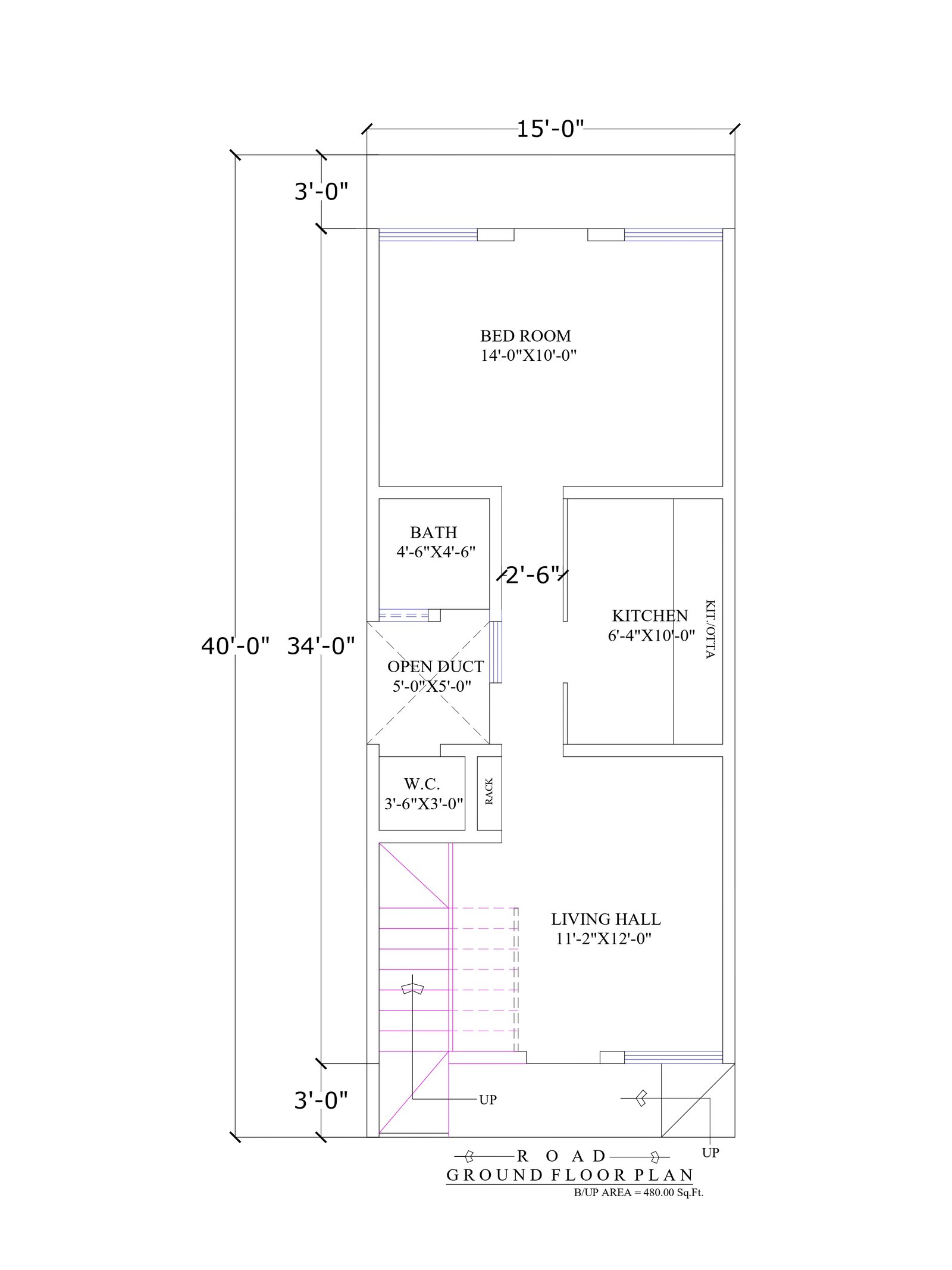 15x34 500 square feet house