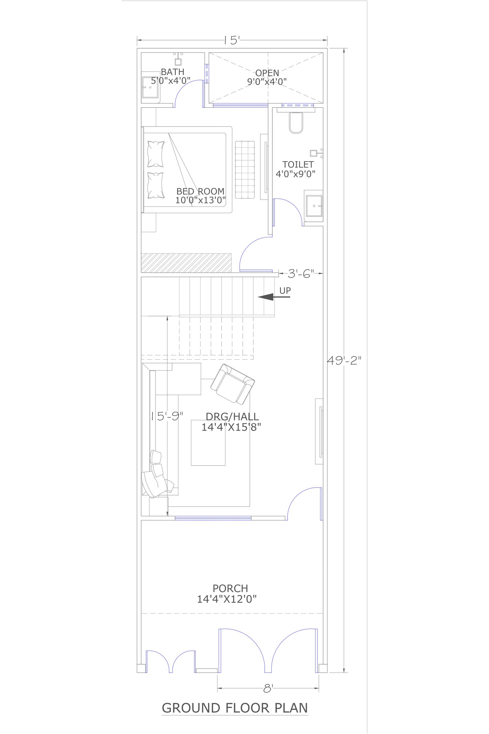 15x49 small house plans indian style