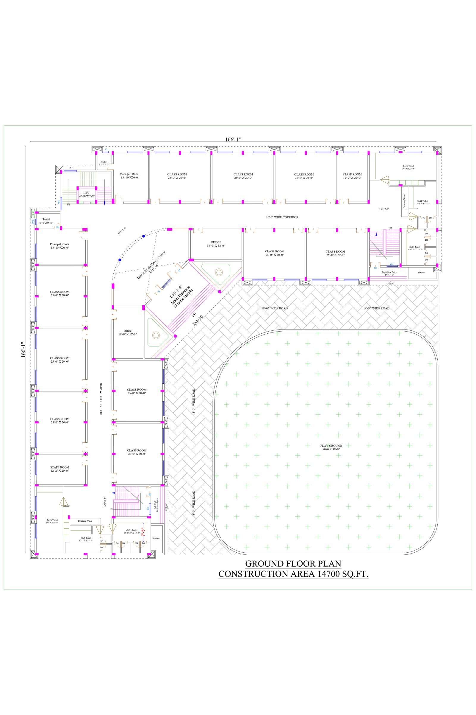 166x166 school building design