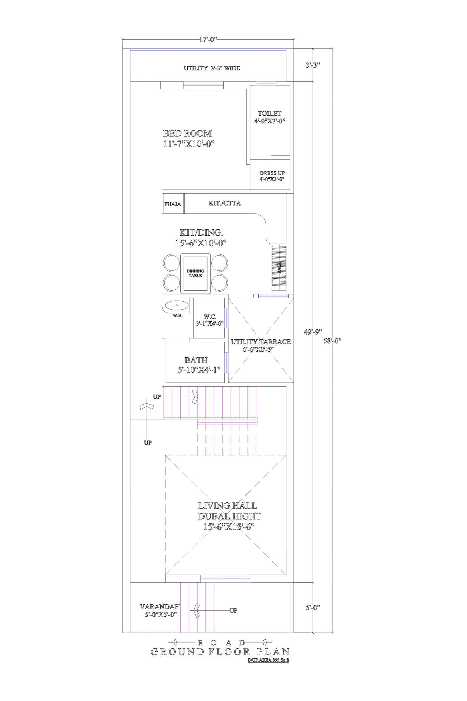 17x58 1000 sqft house design