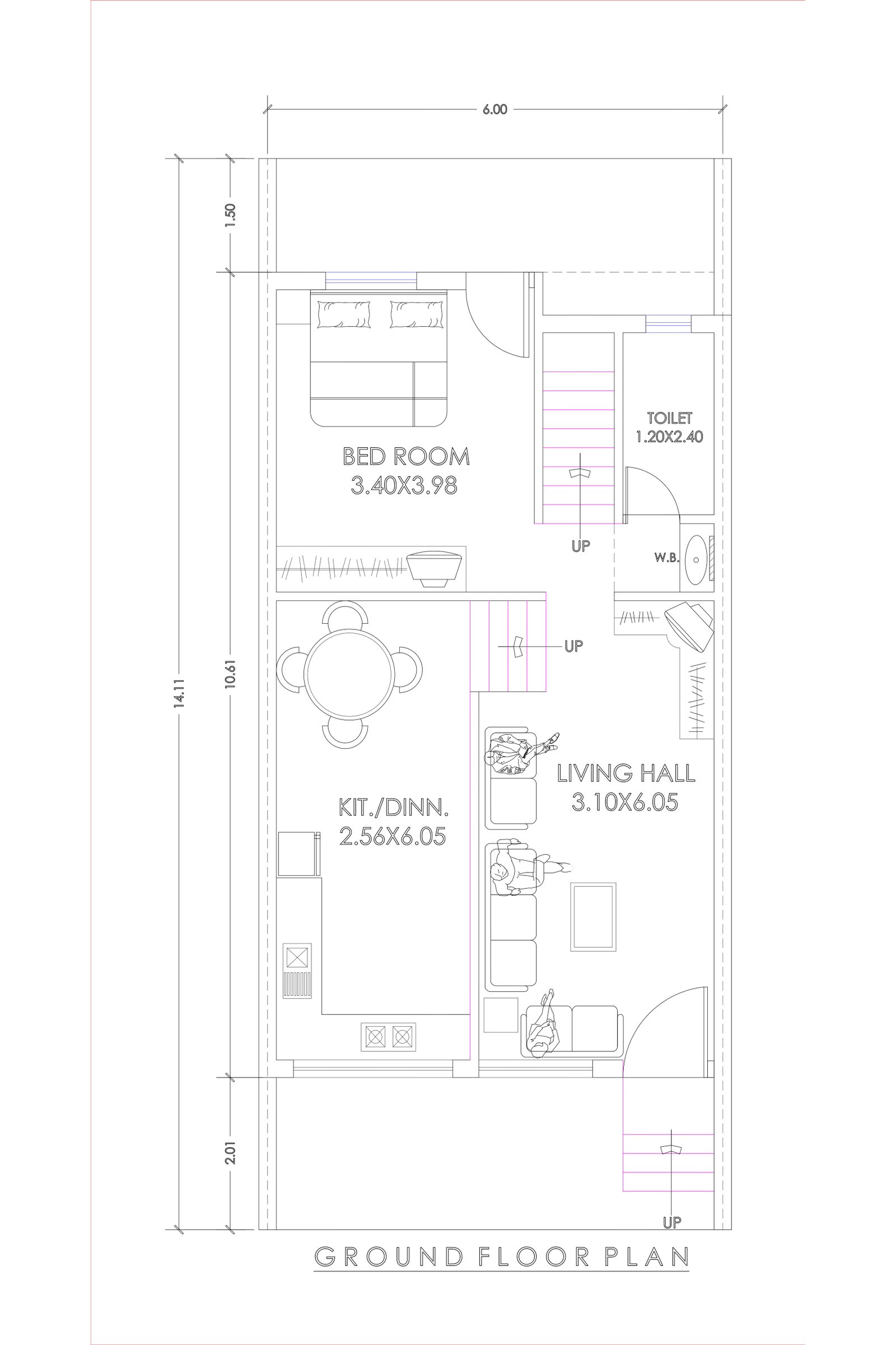 19x35 600 square feet house plan