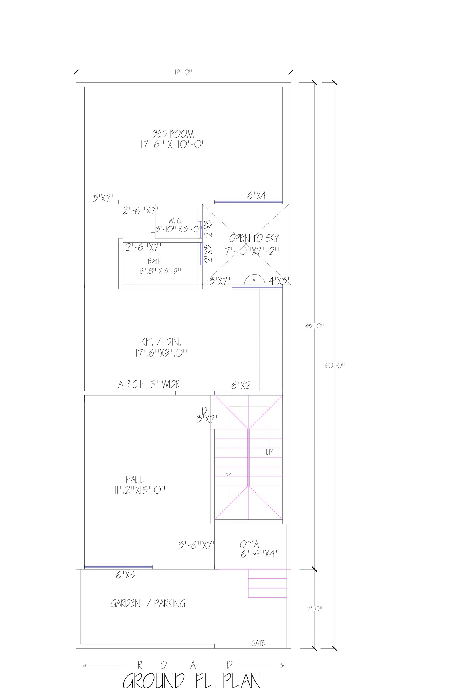 19x45 900 square feet house plan