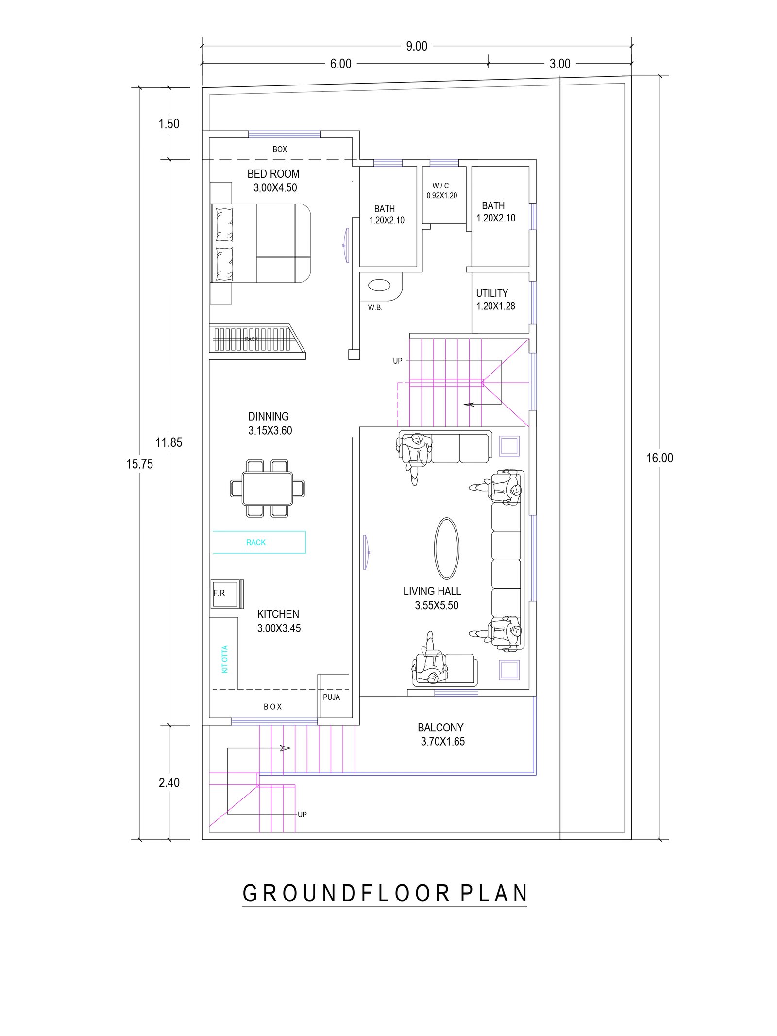 20x49 1 bhk house design