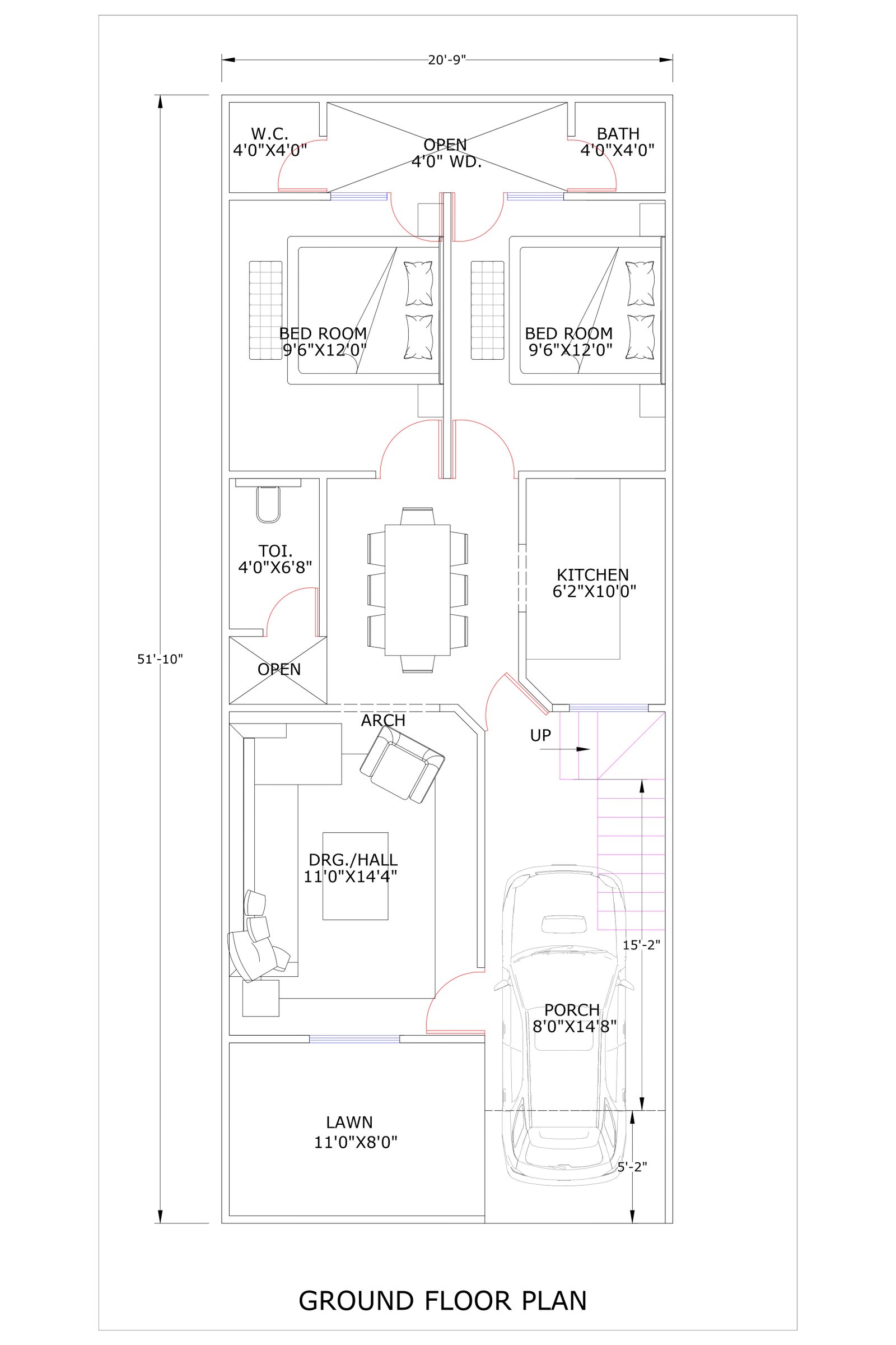 20x50 1000 sqft house plan