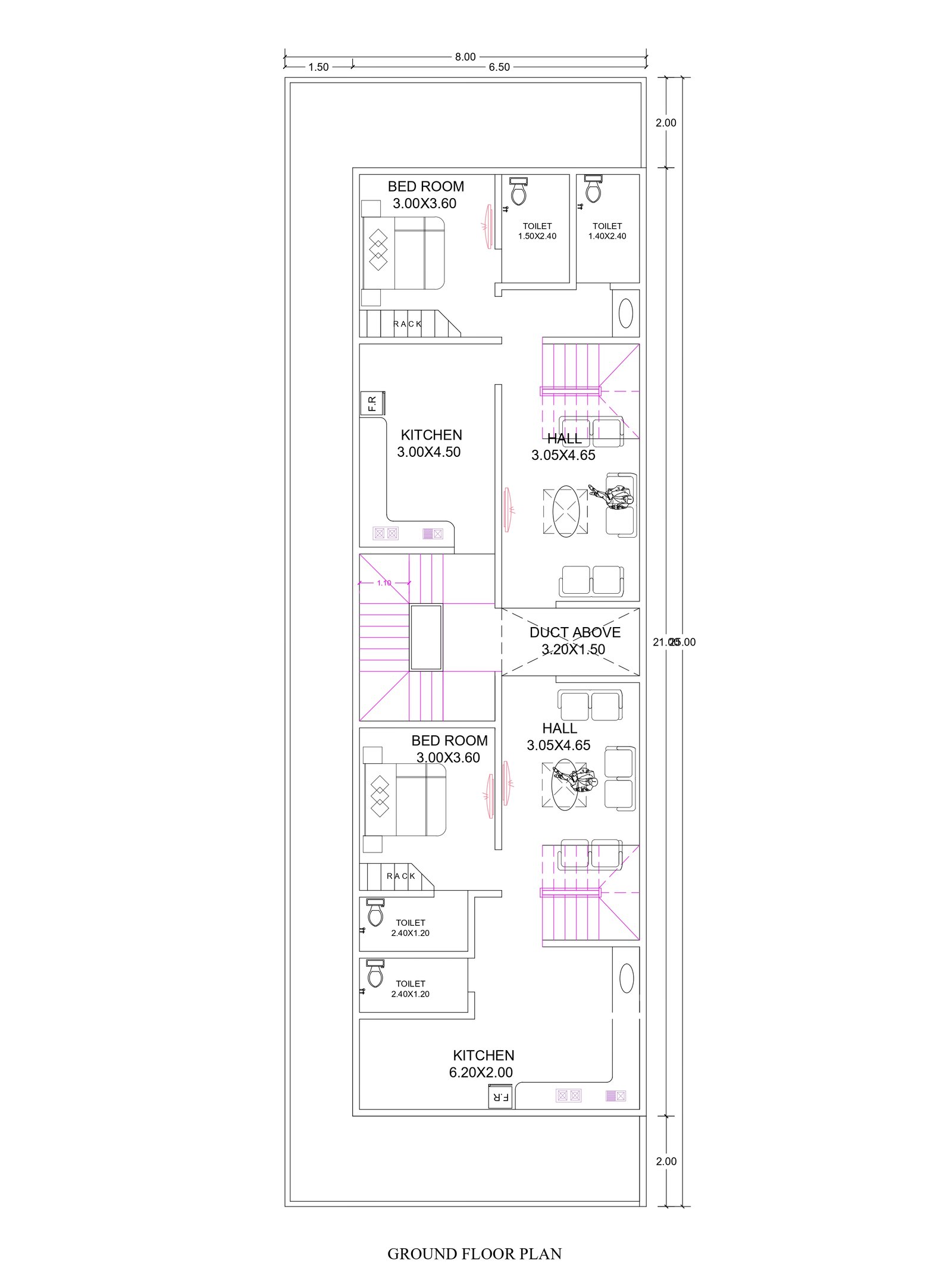 20x65 online house plan drawing