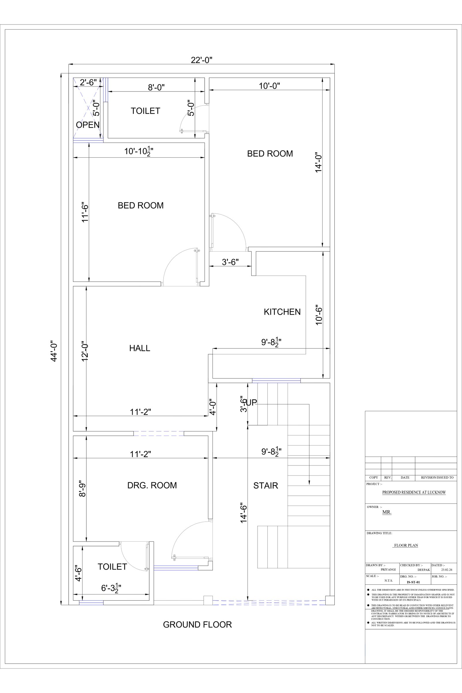 22x44 2d autocad drawing