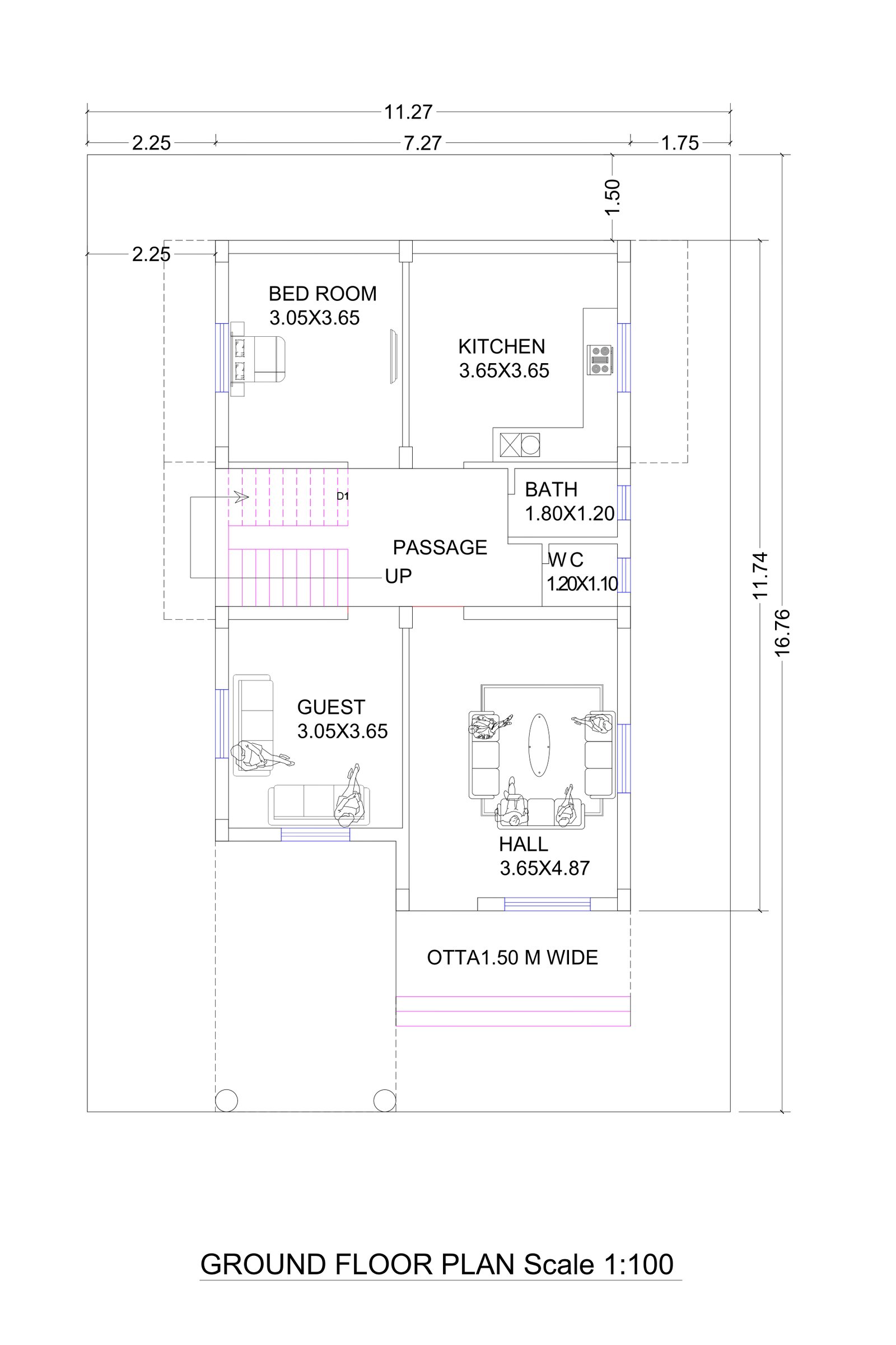 23x37 1bhk house plan