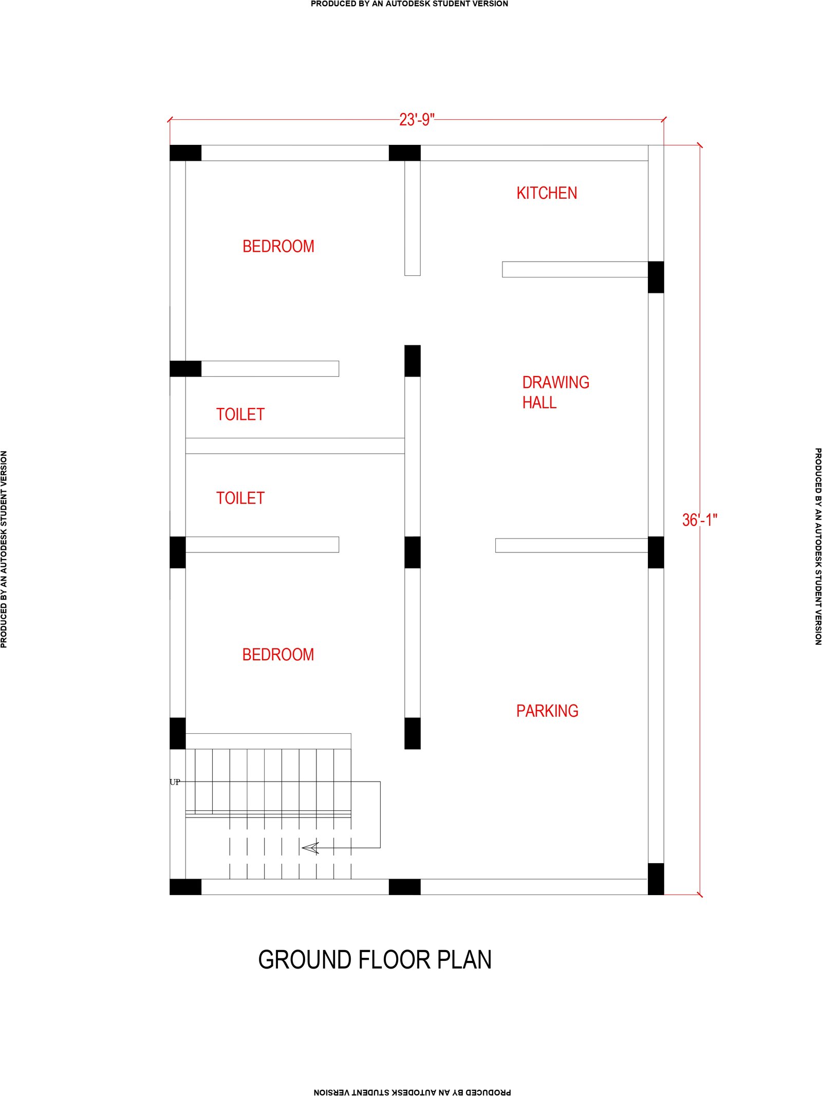 23x37 900 sq ft house plan