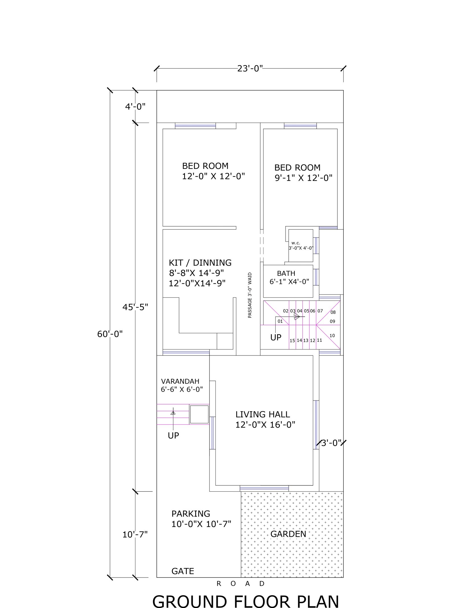 23x45 single floor home front design