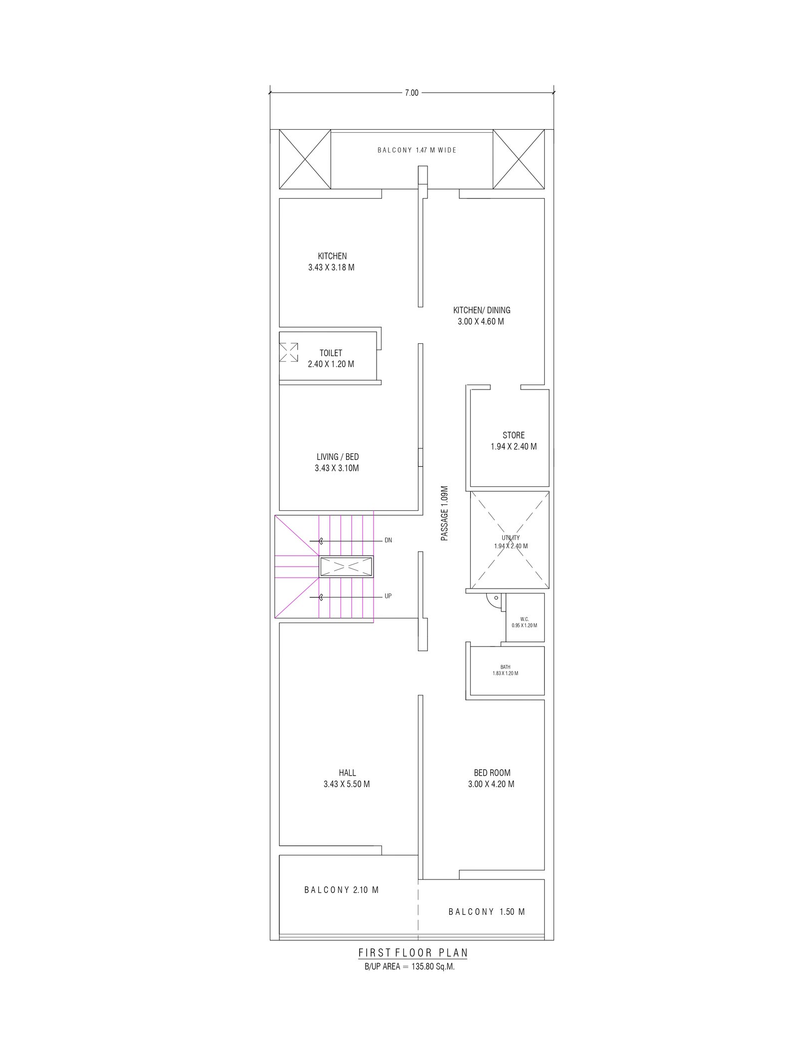 23x64 1800 sqft house plan design