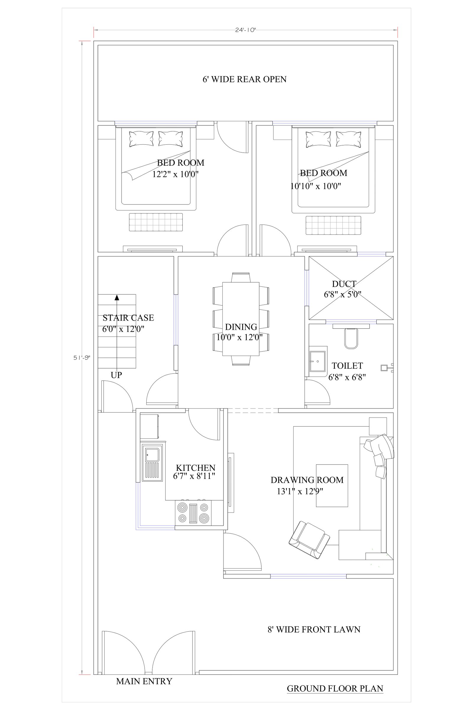 24x52 Corner house design