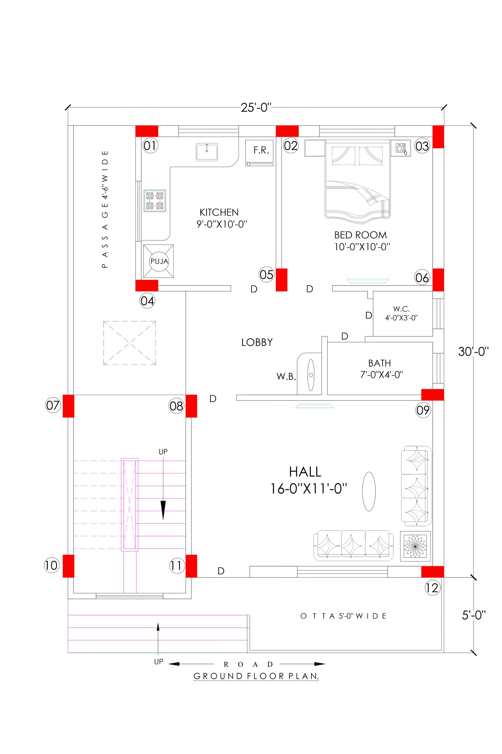 25X30 1bhk house plan