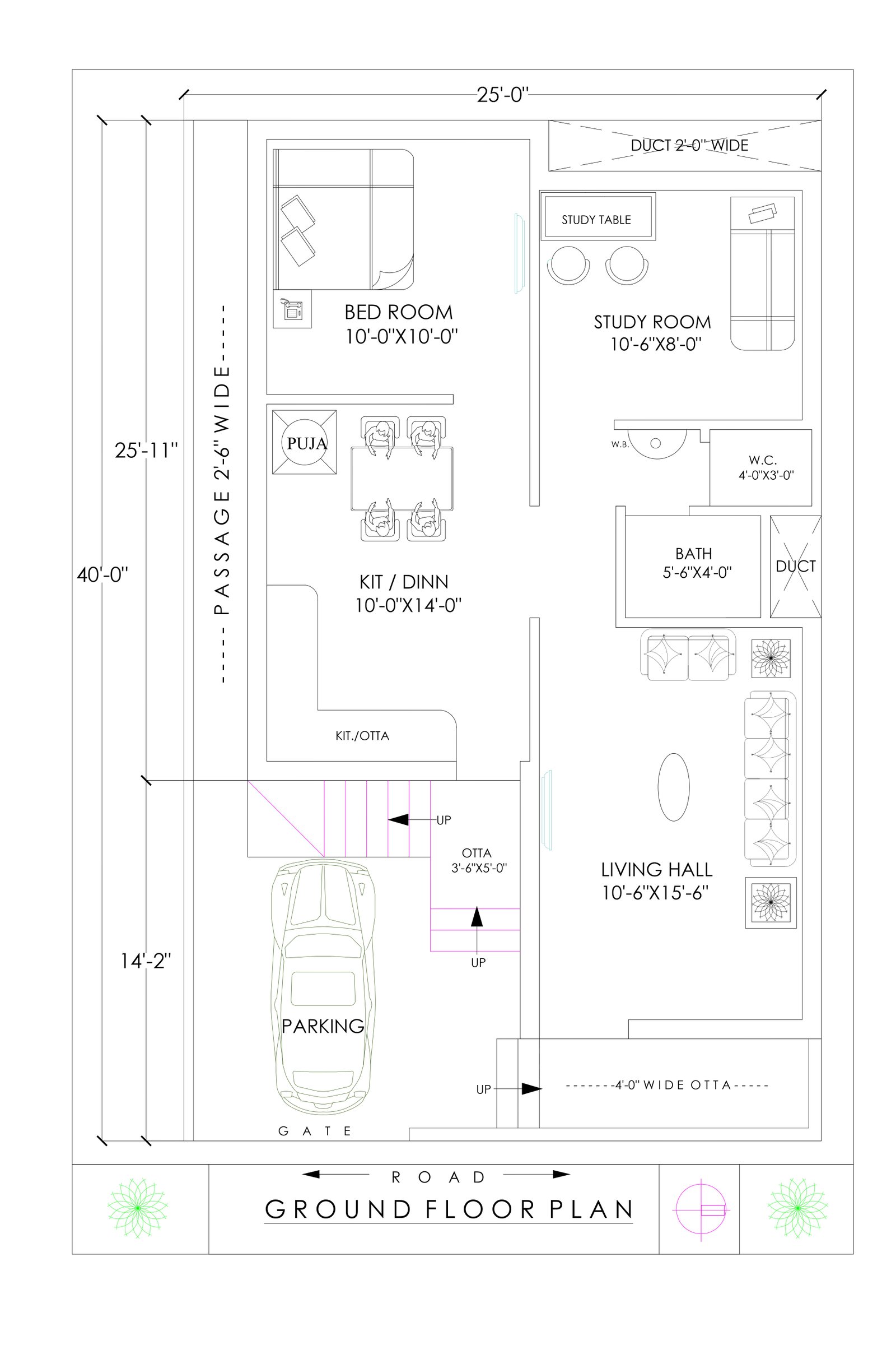 25X40 1bhk house plan