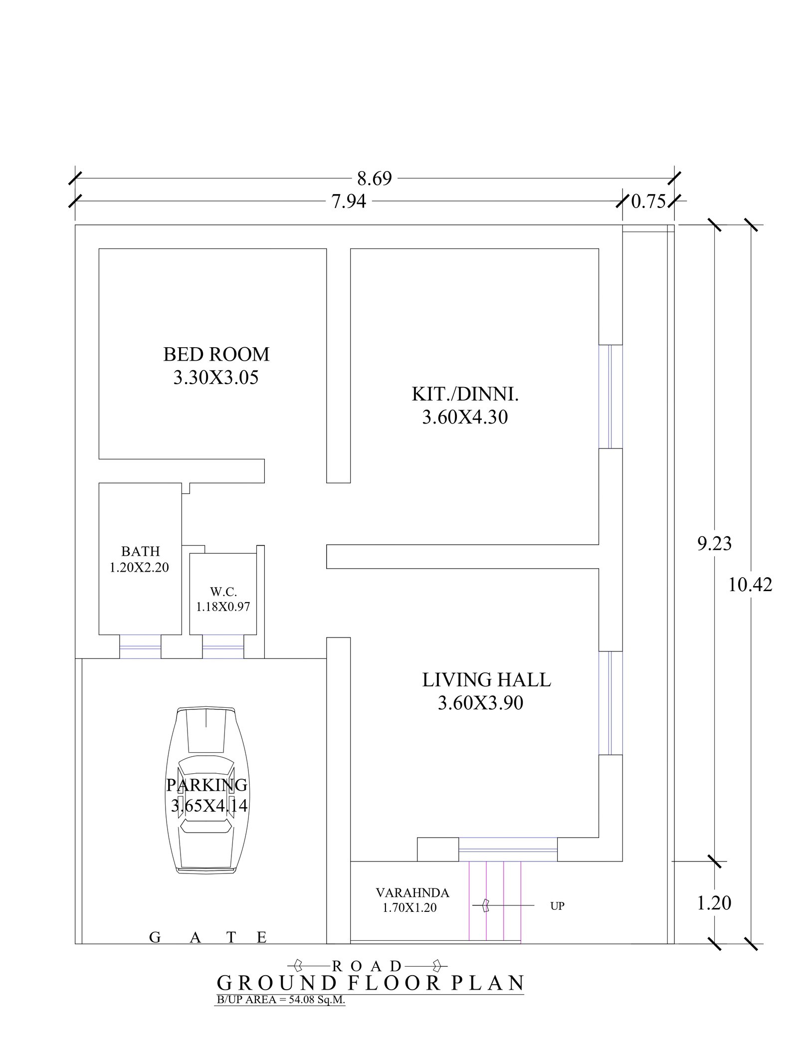 26x32 1bhk house plan