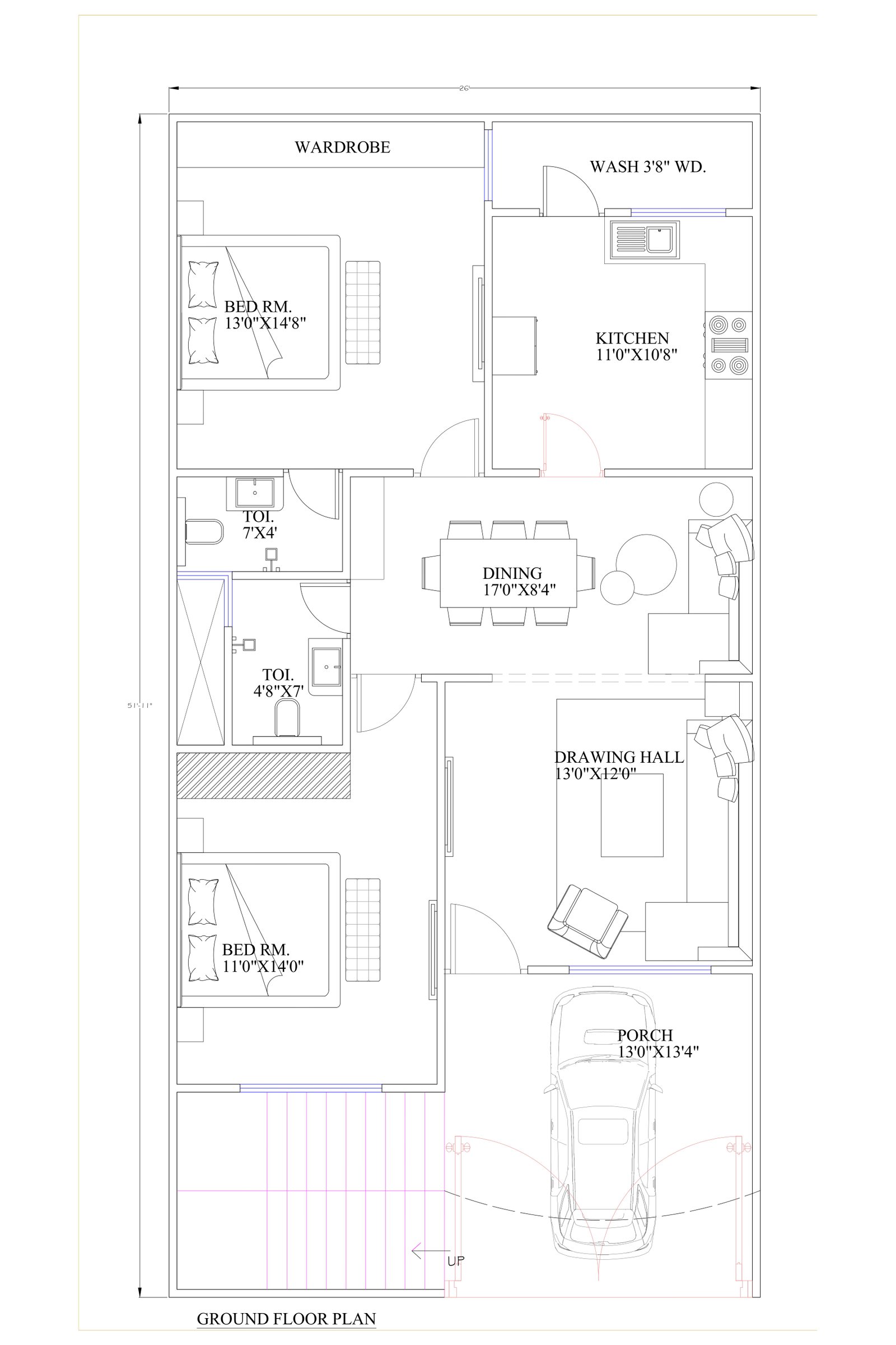 26x52 3d housing plan