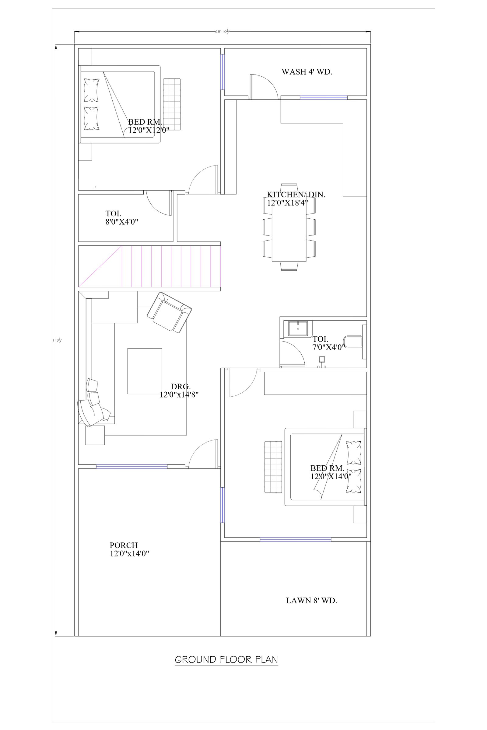 26x52 two floor house plan