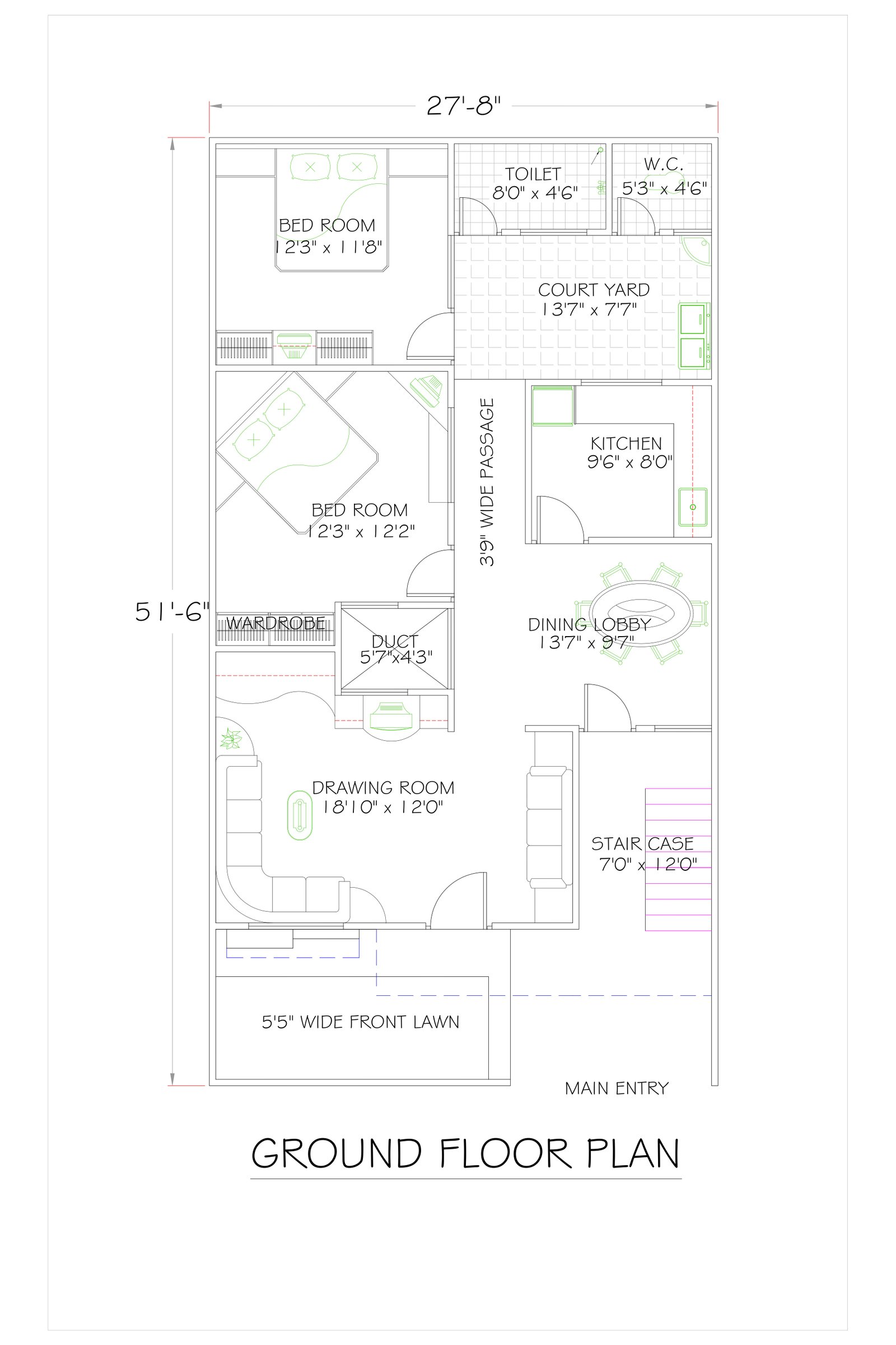 27x51 2d building plan