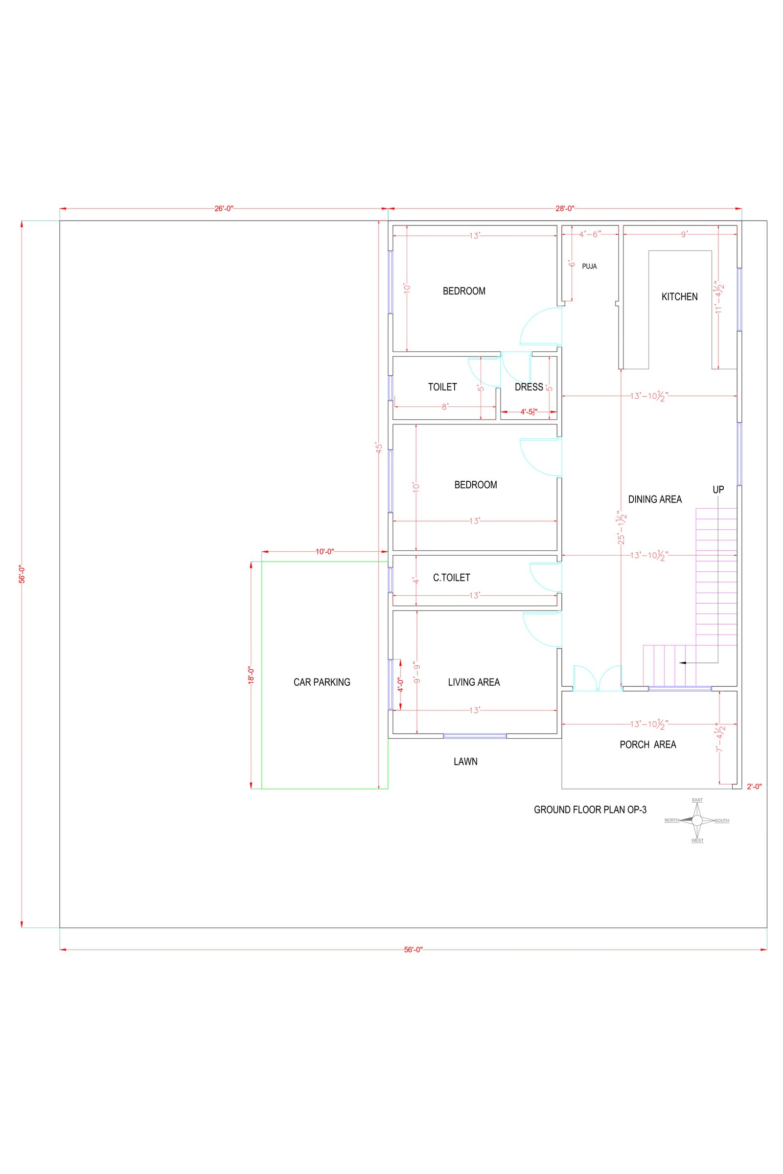 28x56 1 bhk house design