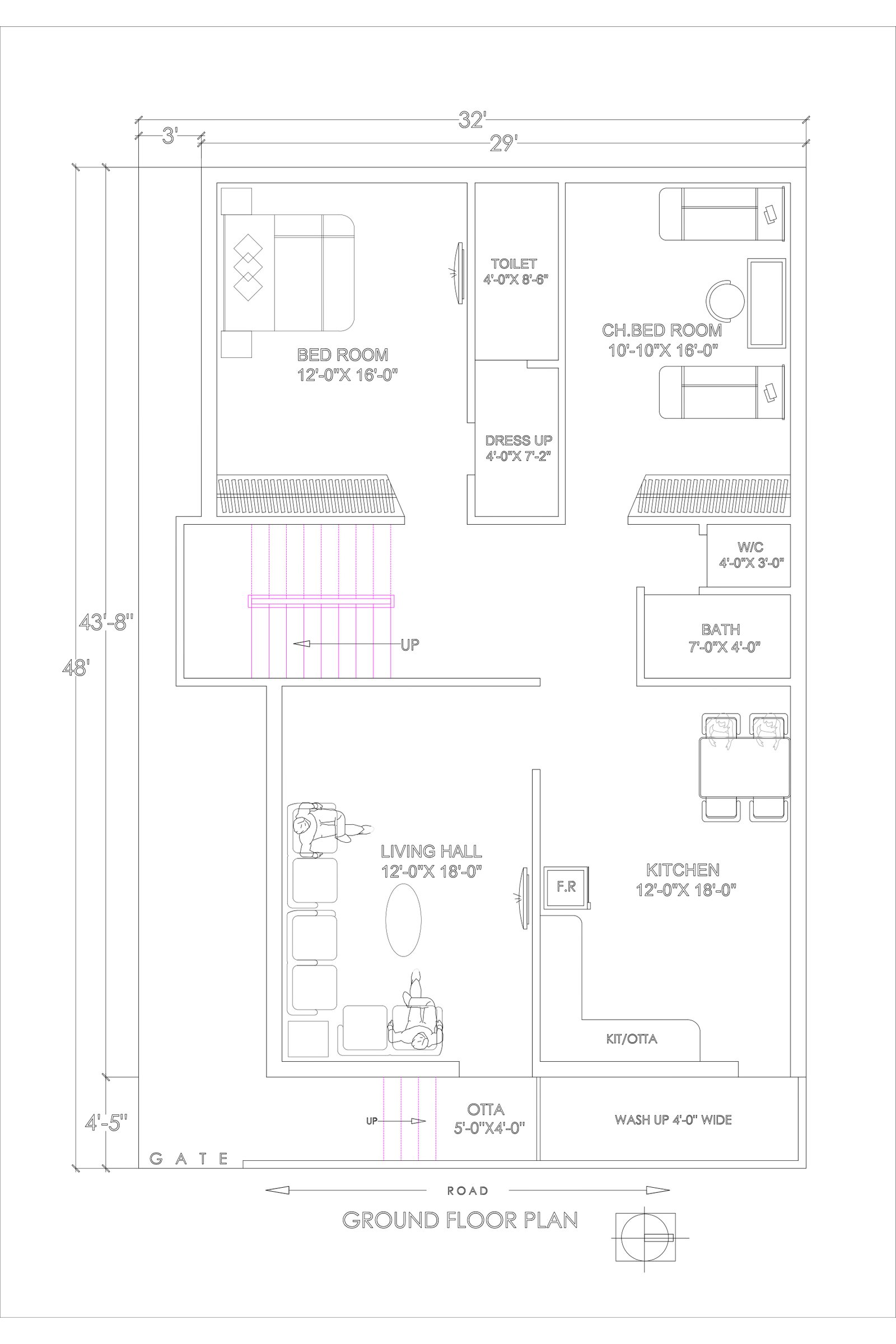 29x43 1200 sqft house design