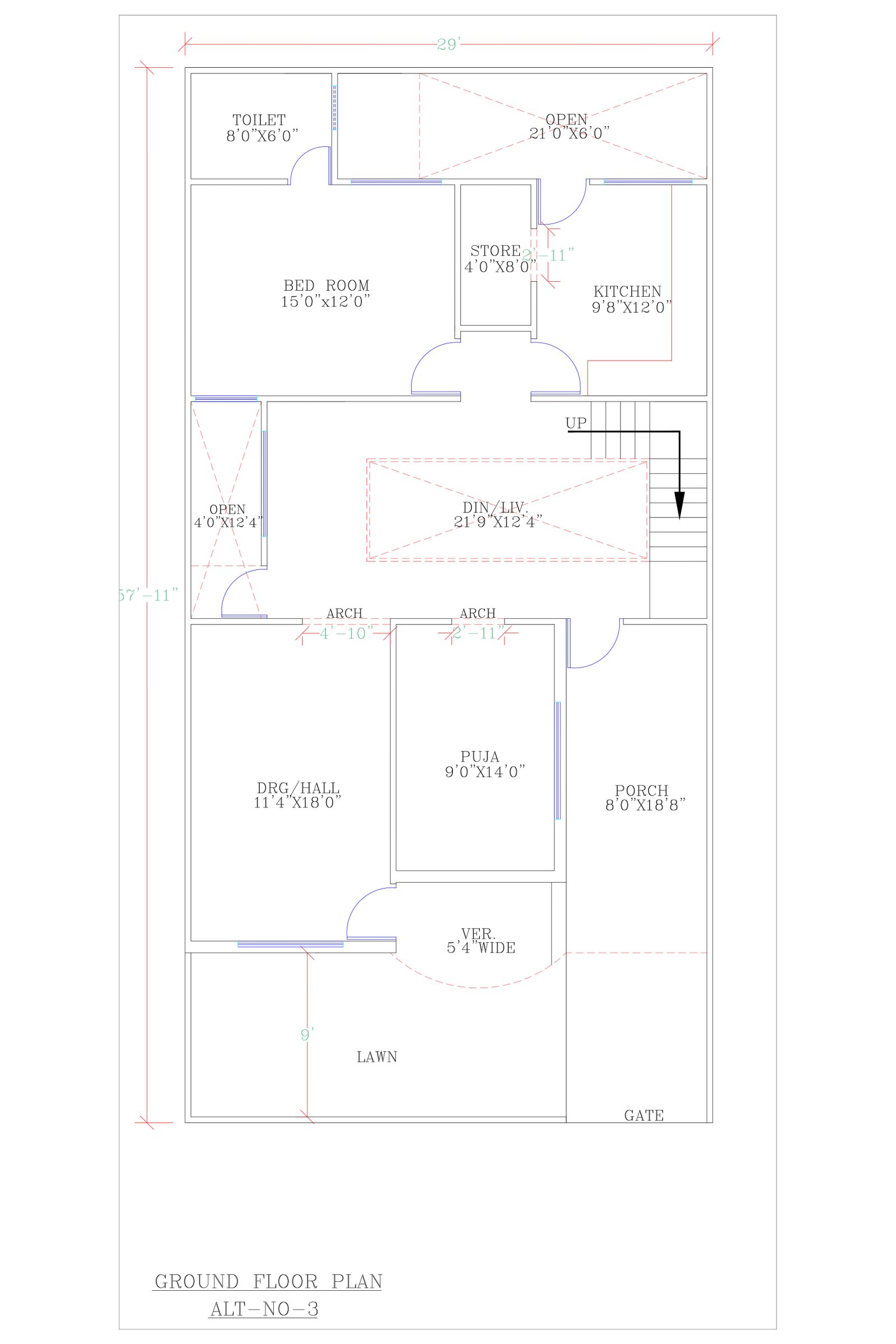 29x57 corner plot house design