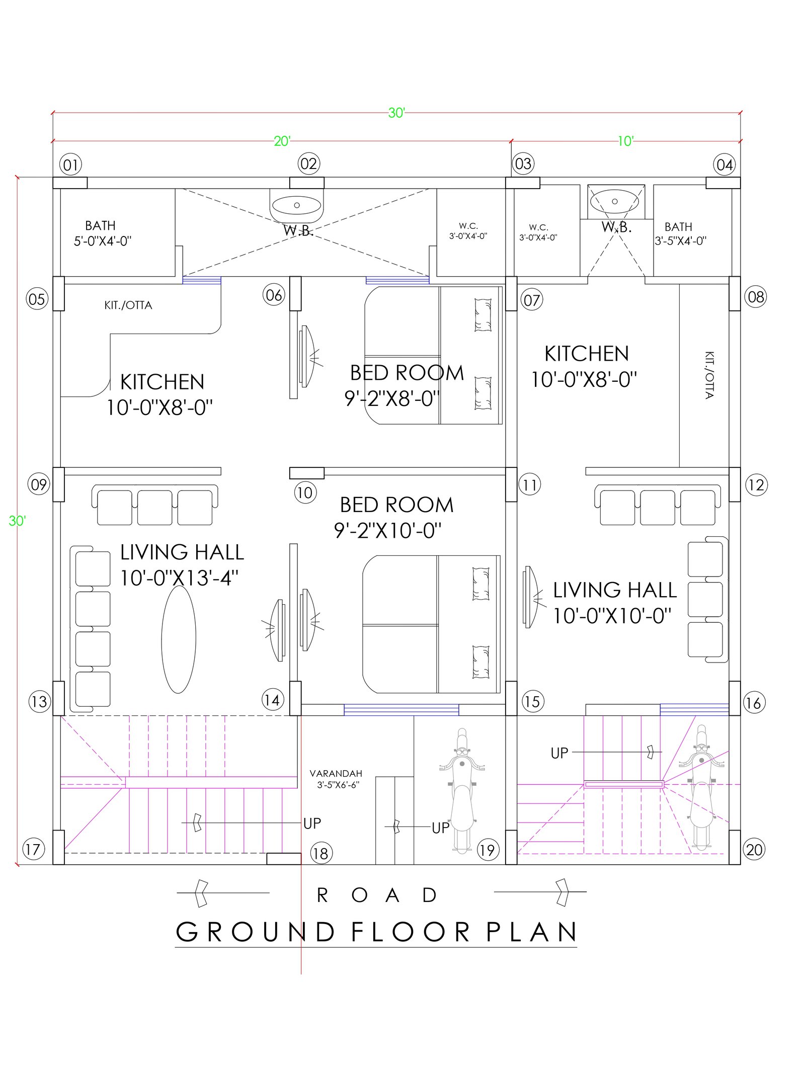 30x30 900 sq ft house plans 2 bedroom