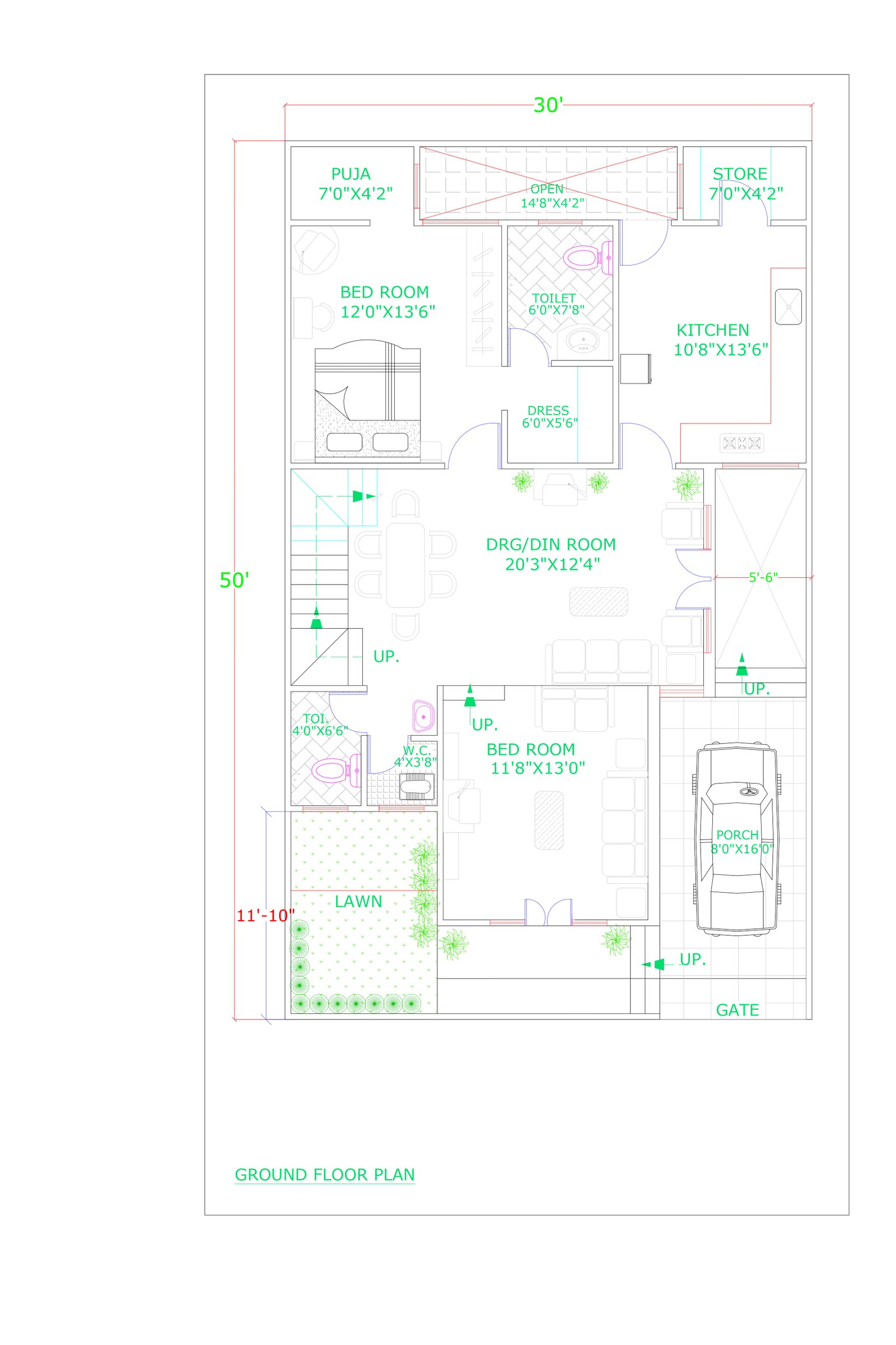 30x50 1500 sqft house plan design