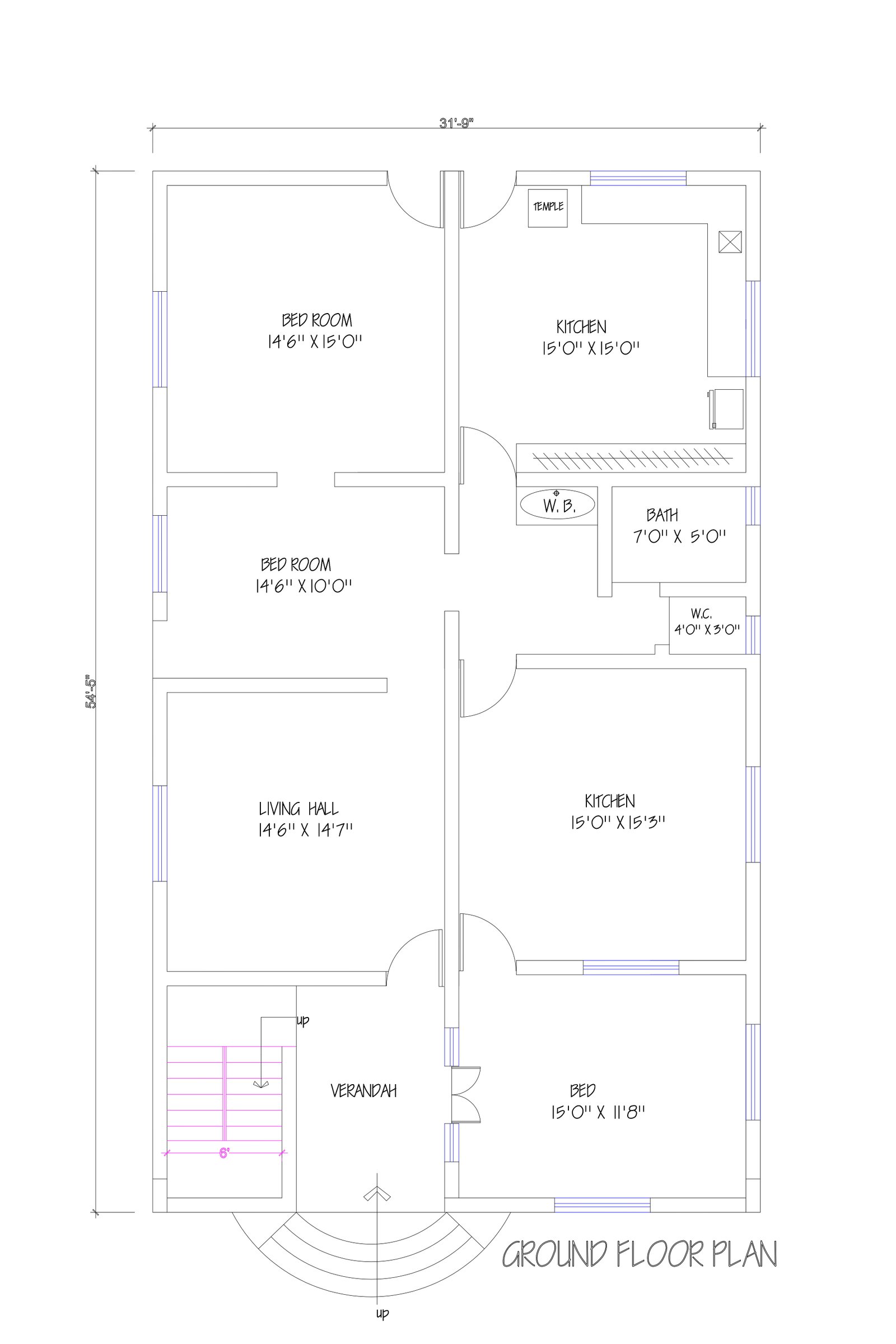 31x54 3bhk house plan