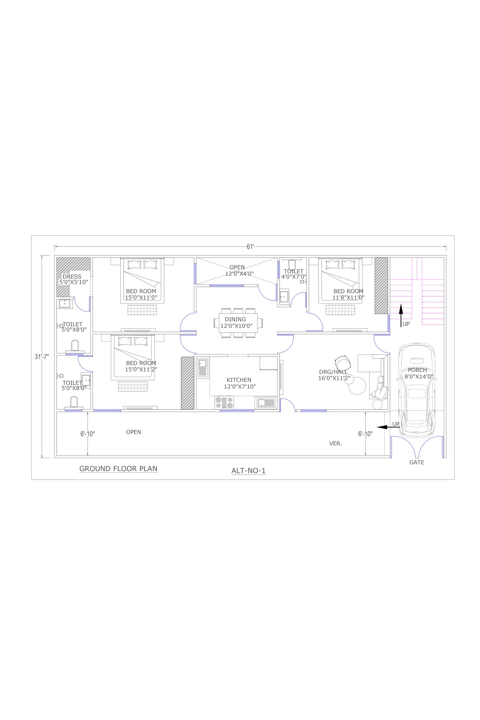 31x60 3 bhk house plan