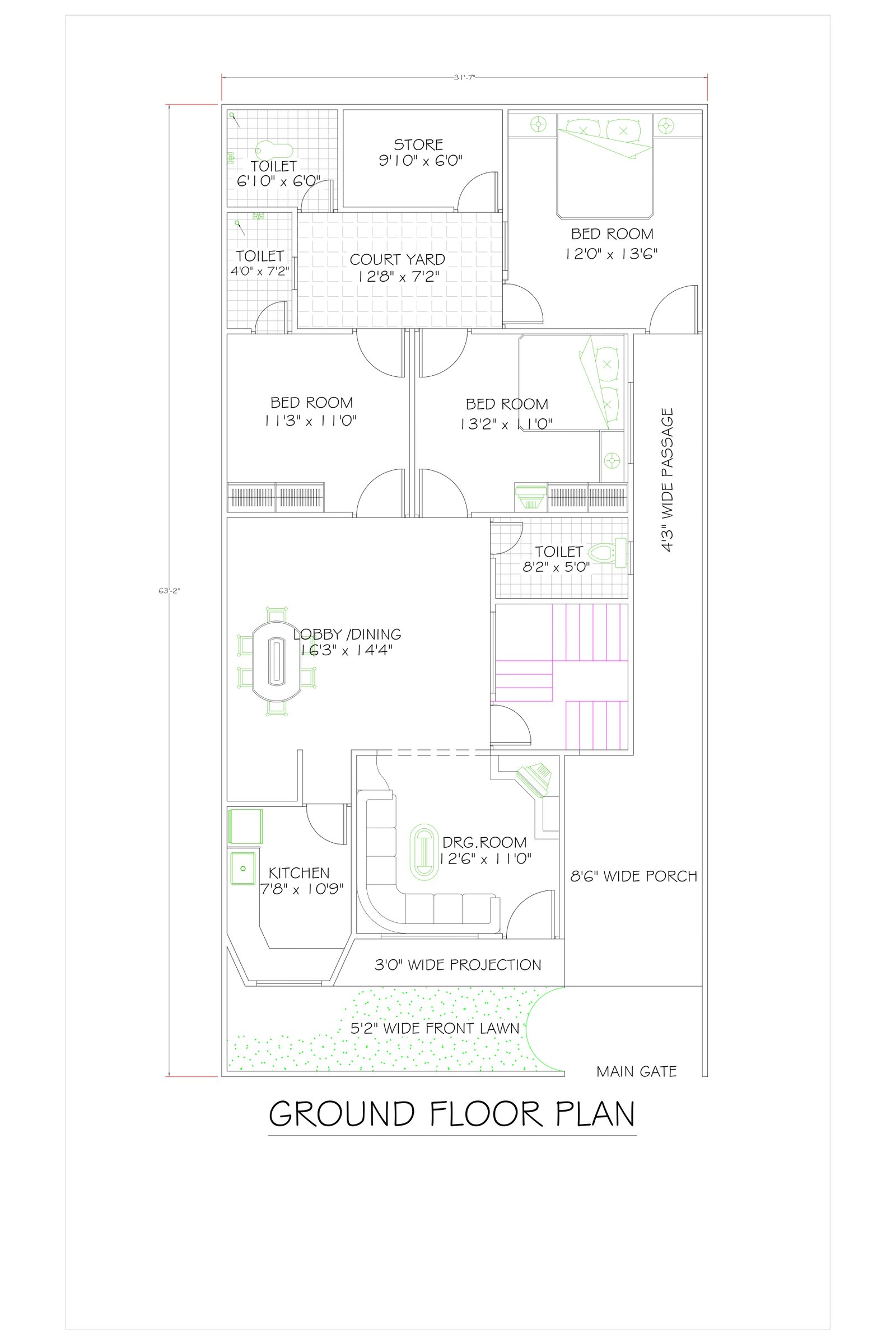 31x63 house floor plan indian style