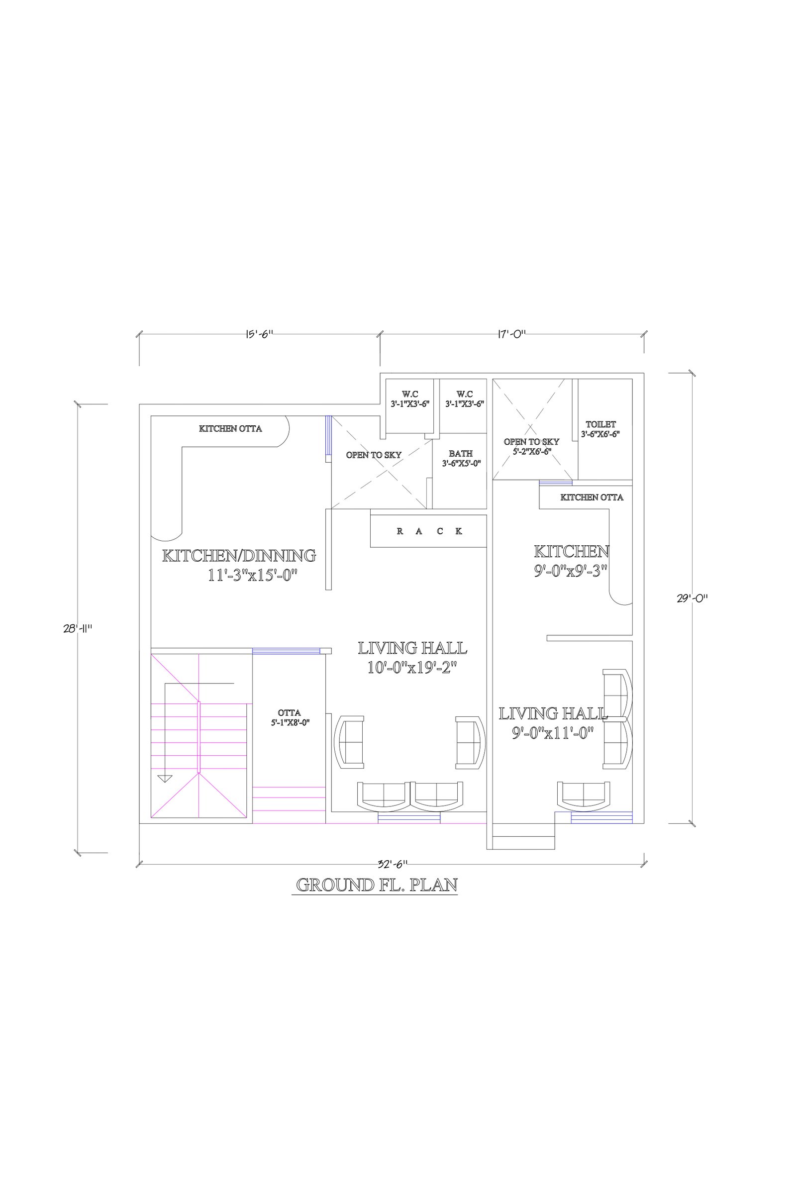 32x39 small rent house plans