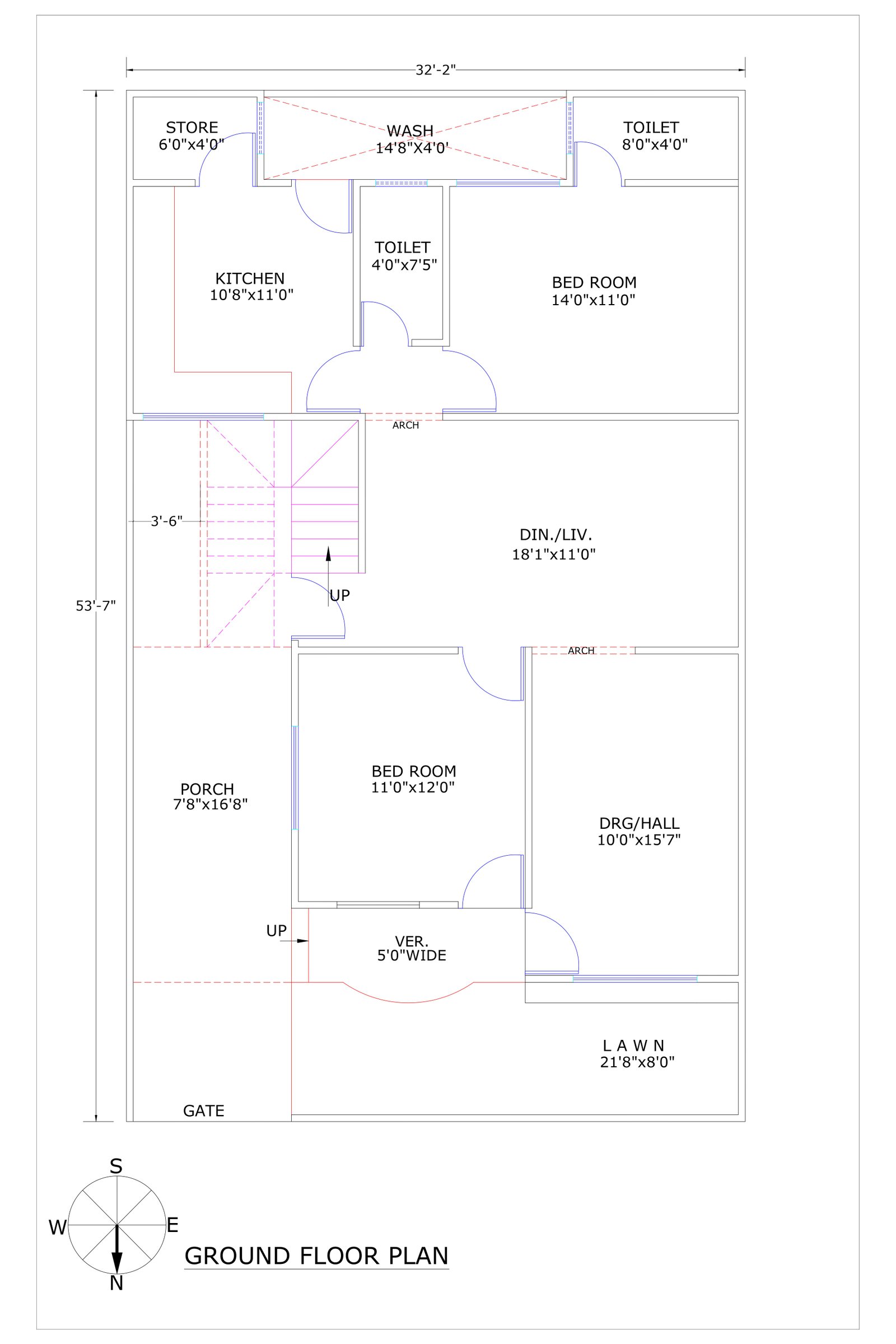 32x53 Single floor house design