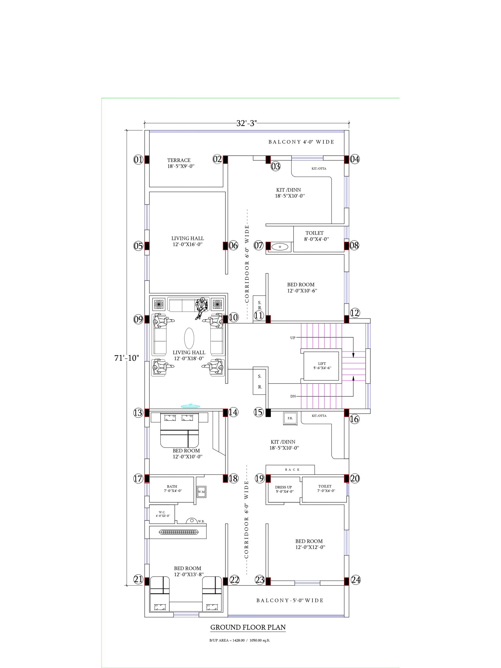 32x71 2bhk home design