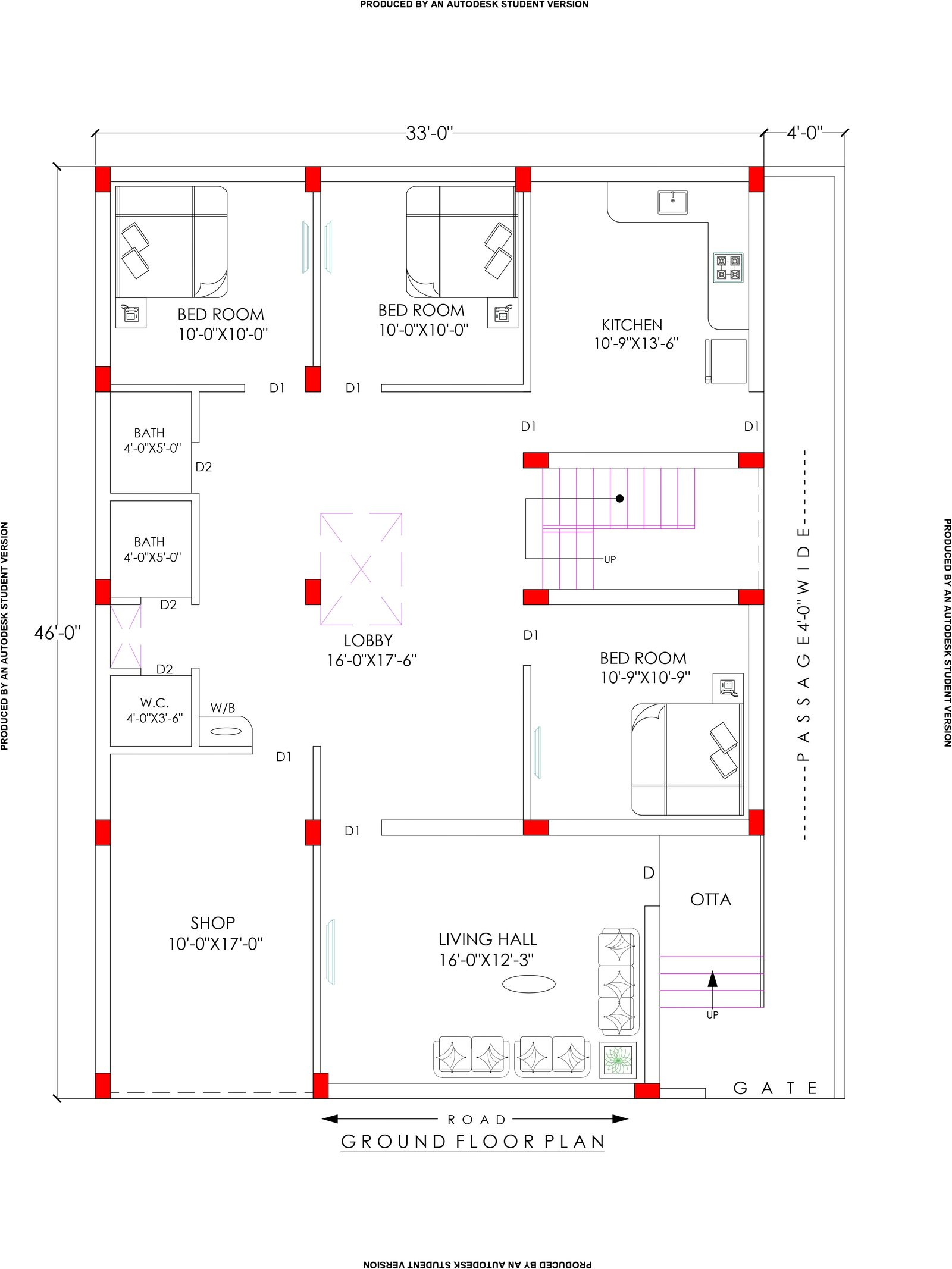 33x46 1500 square feet house plan