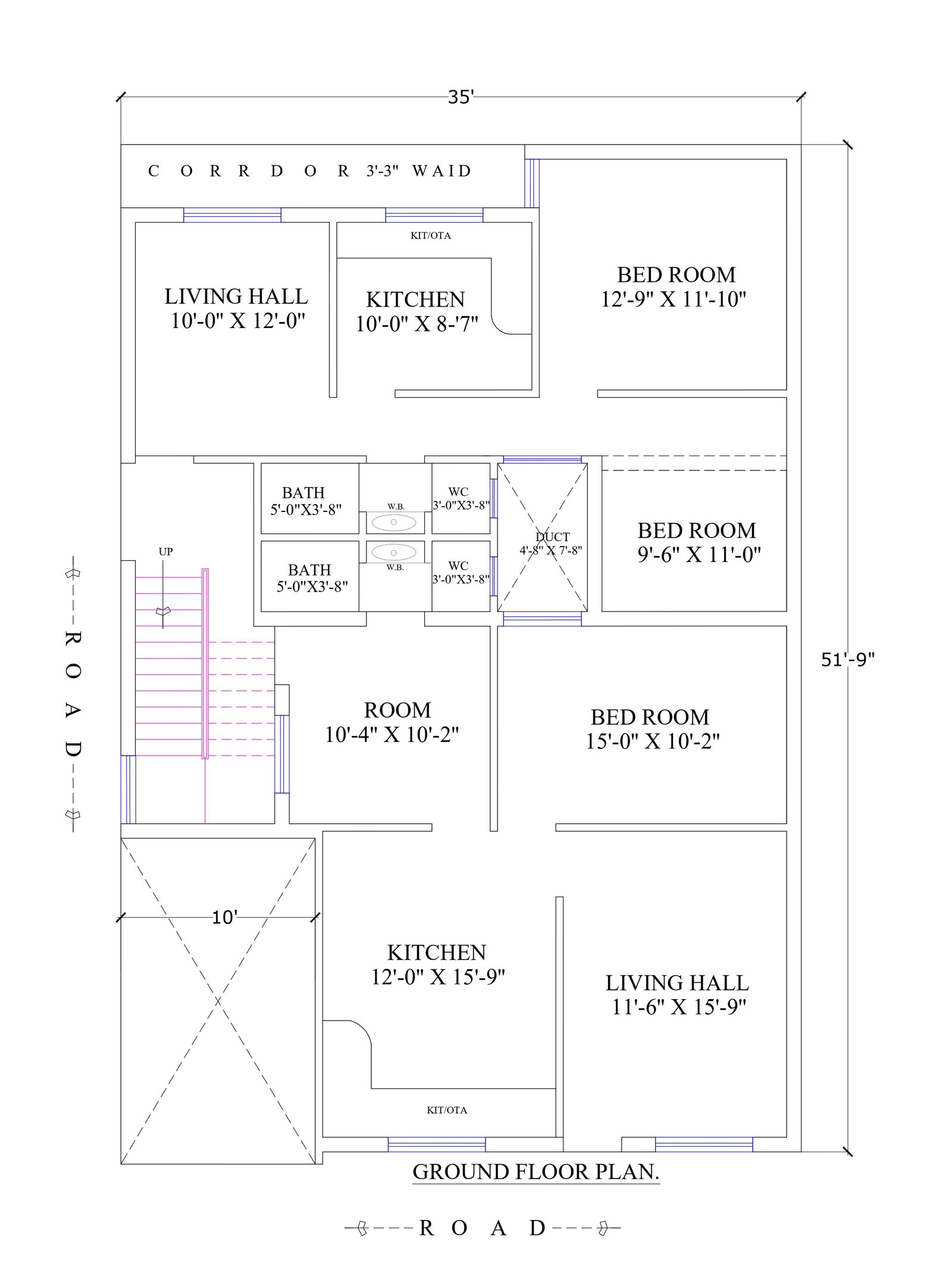 33x51 1500 sqft house plan design