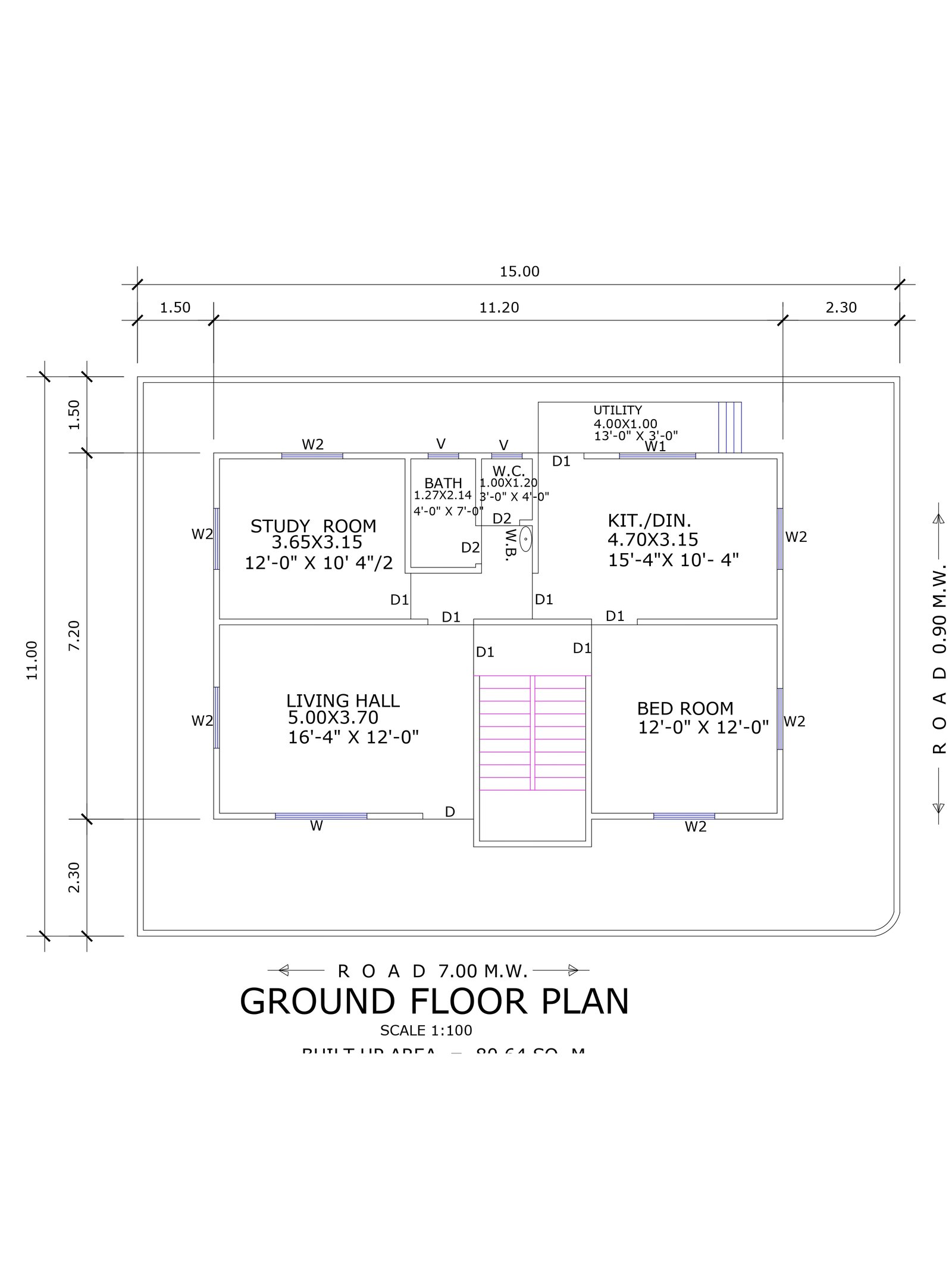 35x35 1200 sq ft house design