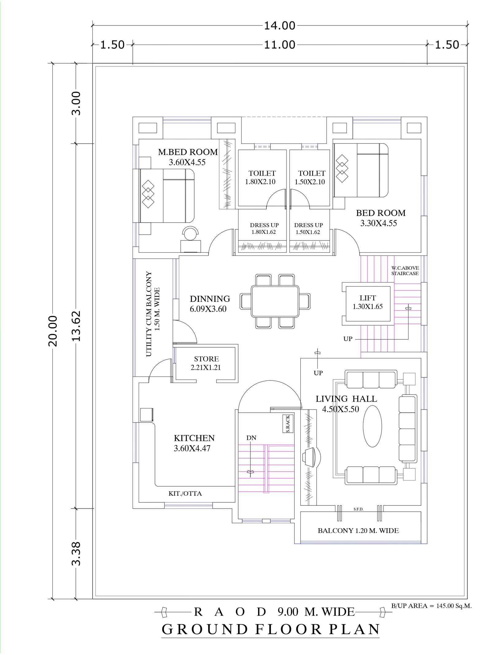 35x43 2 bhk house plan