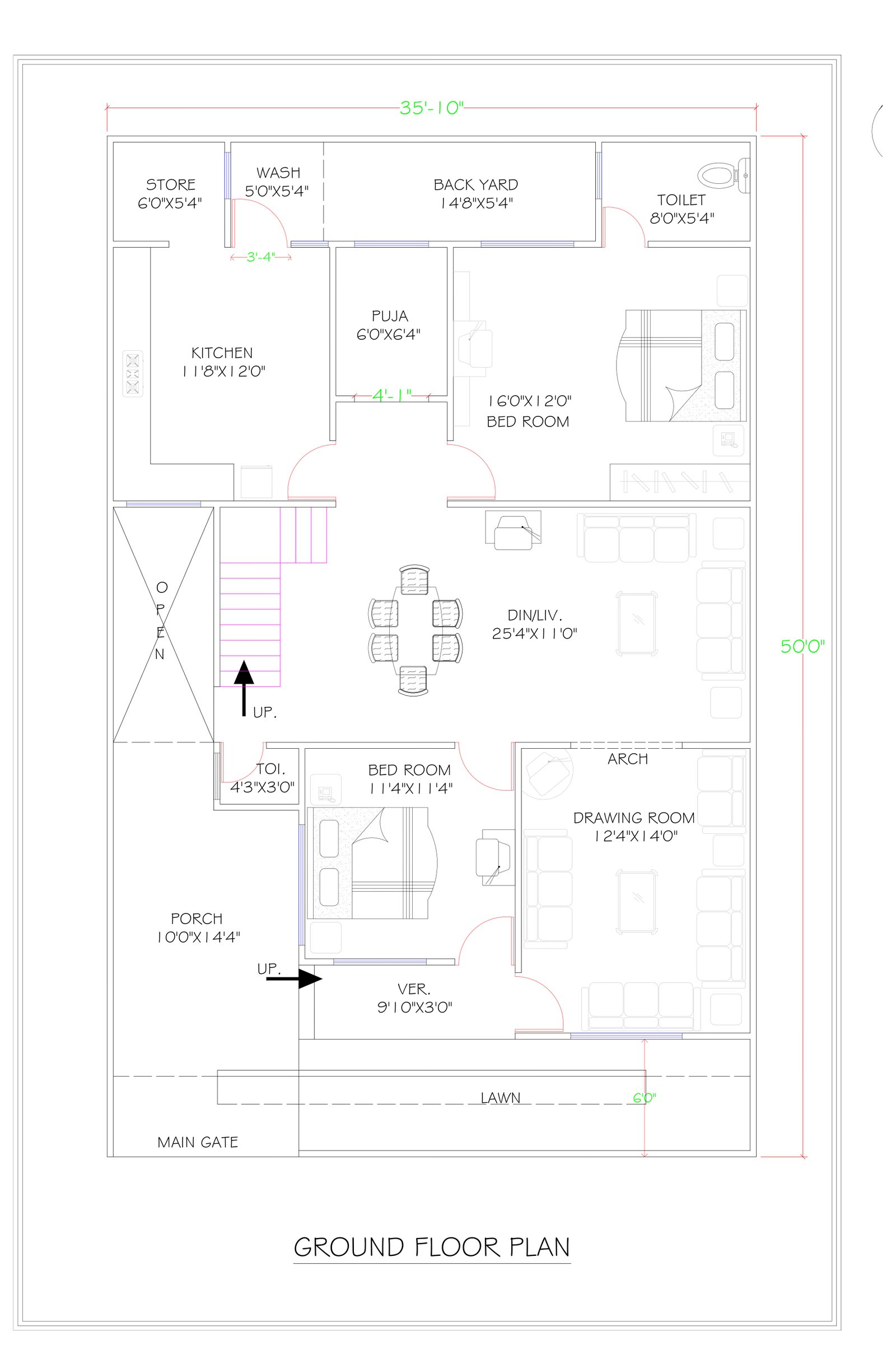 35x51 house plan drawing