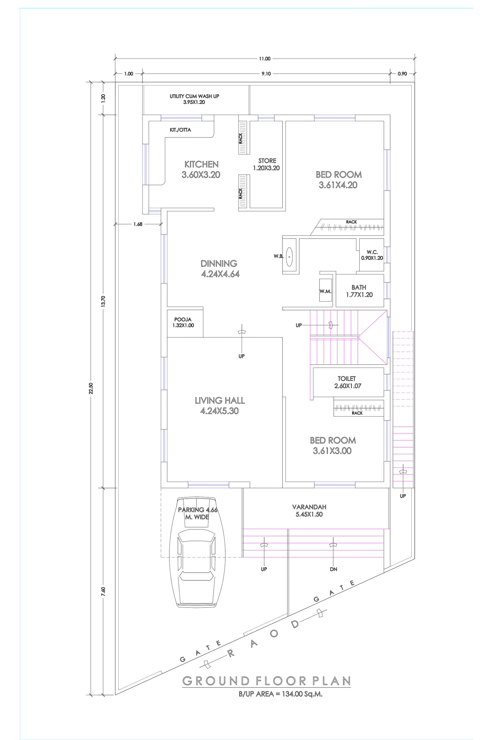 35x65 House floor plan indian style