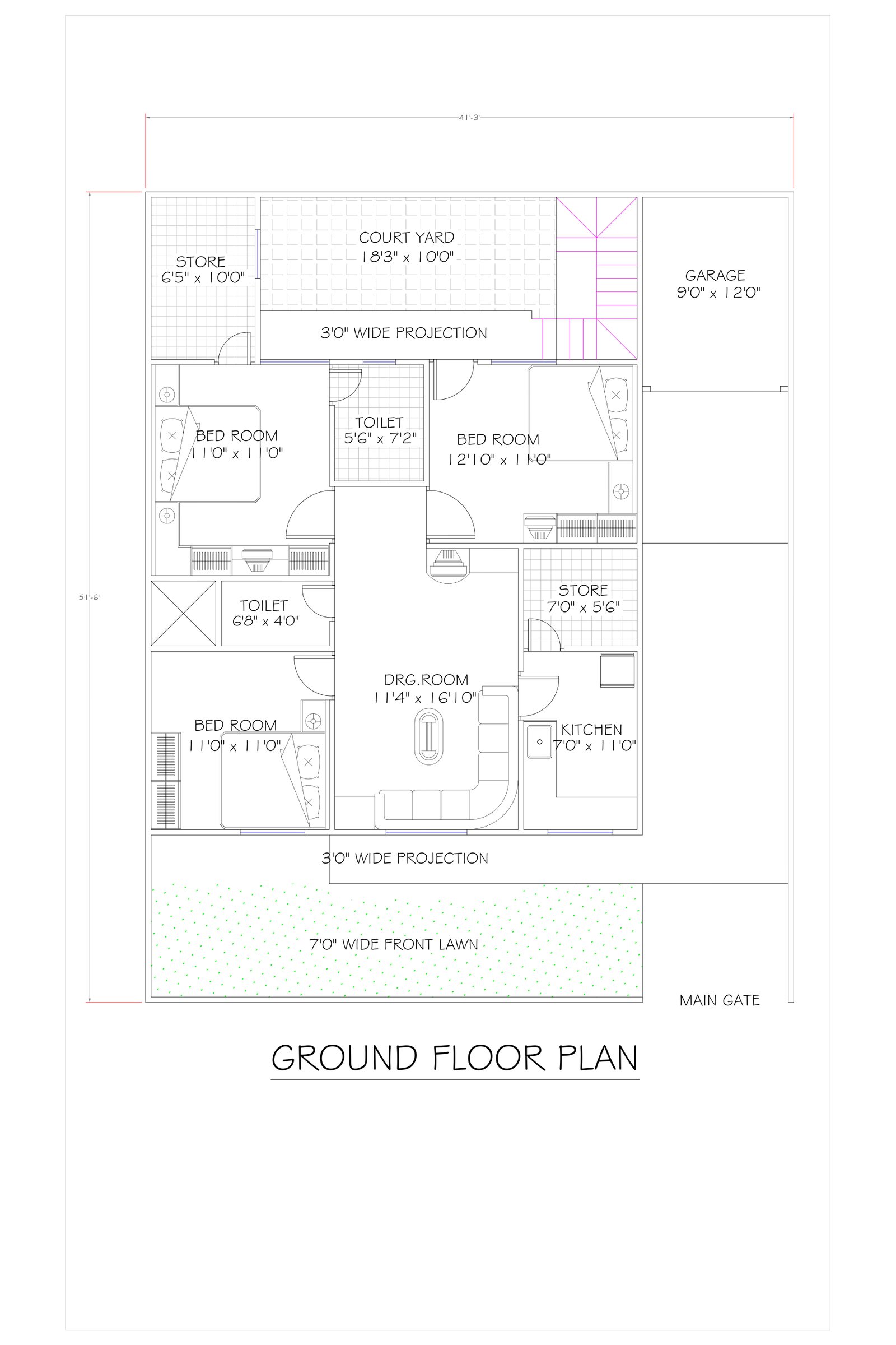36x41 luxury modern house plan