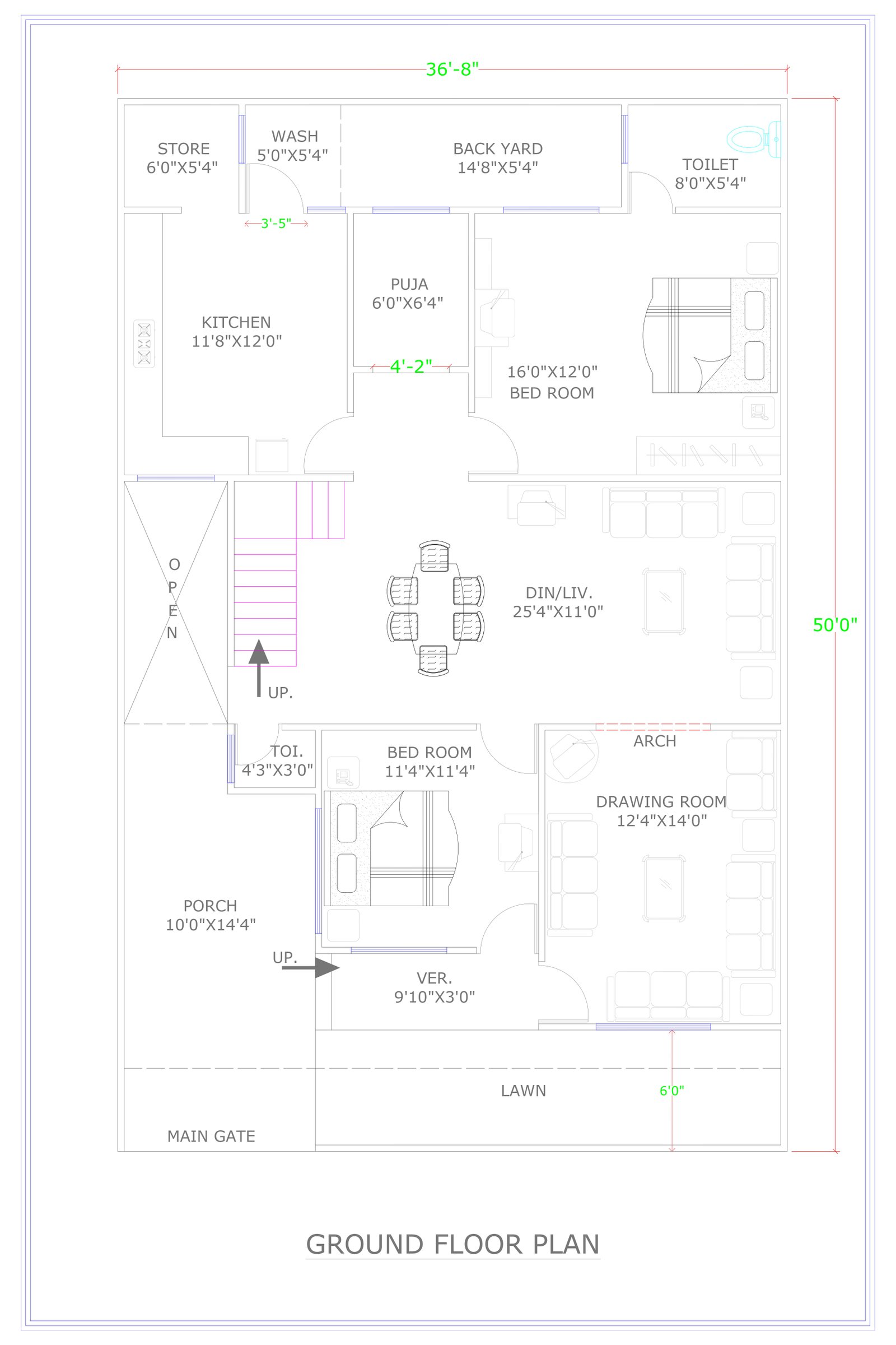 36x50 Modern duplex house design