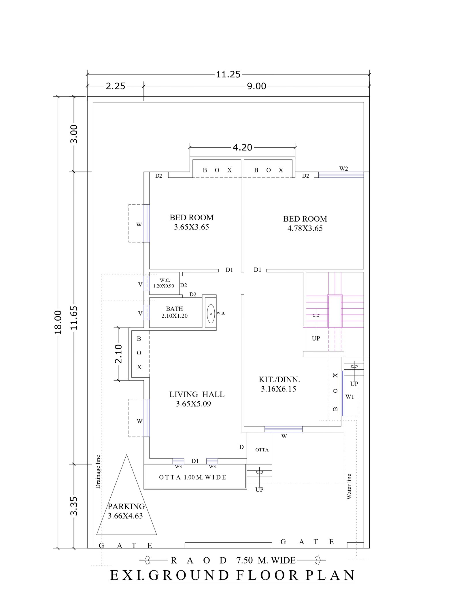 36x58 2 bhk house plan