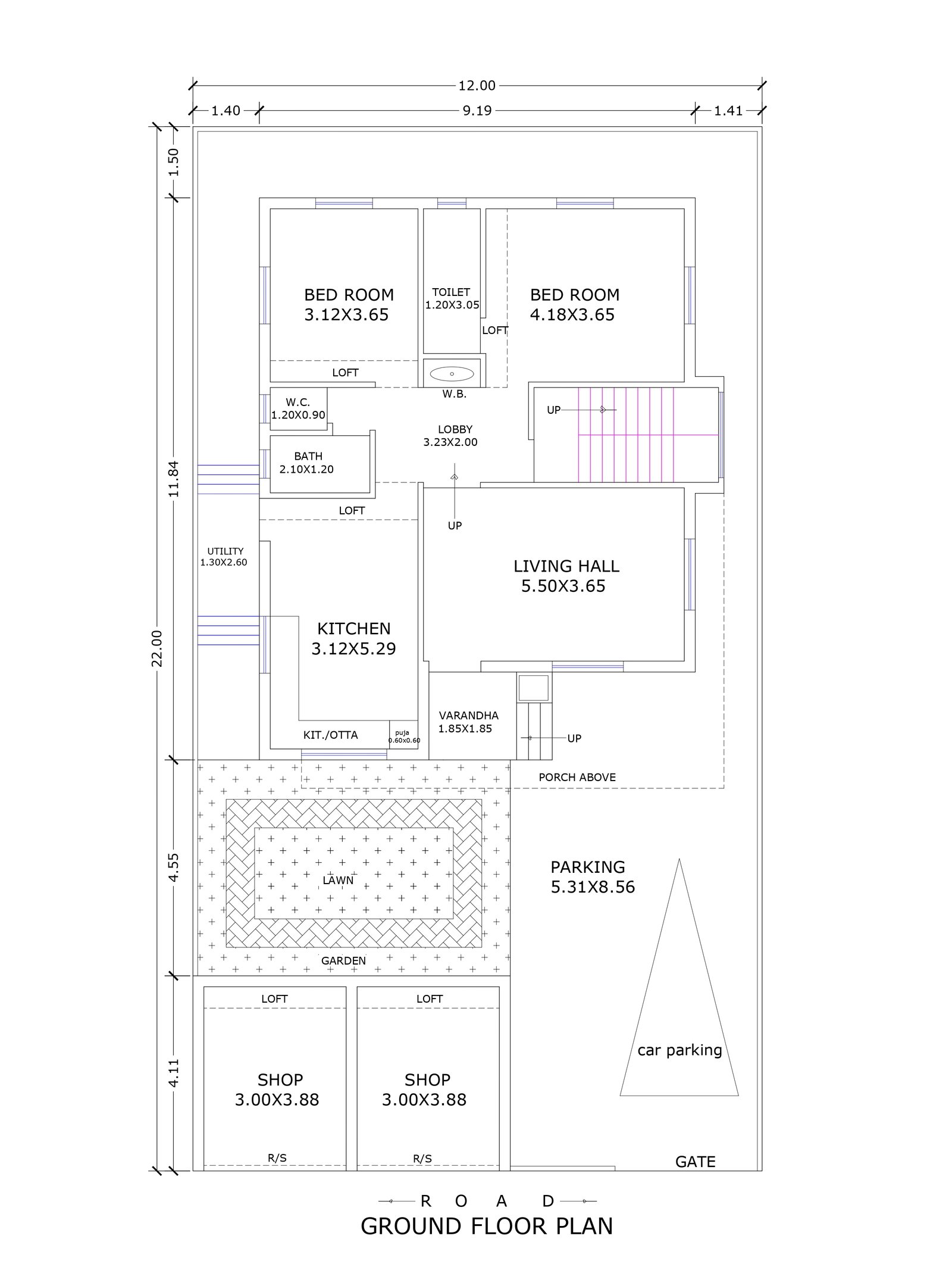 37x39 house with shop plan