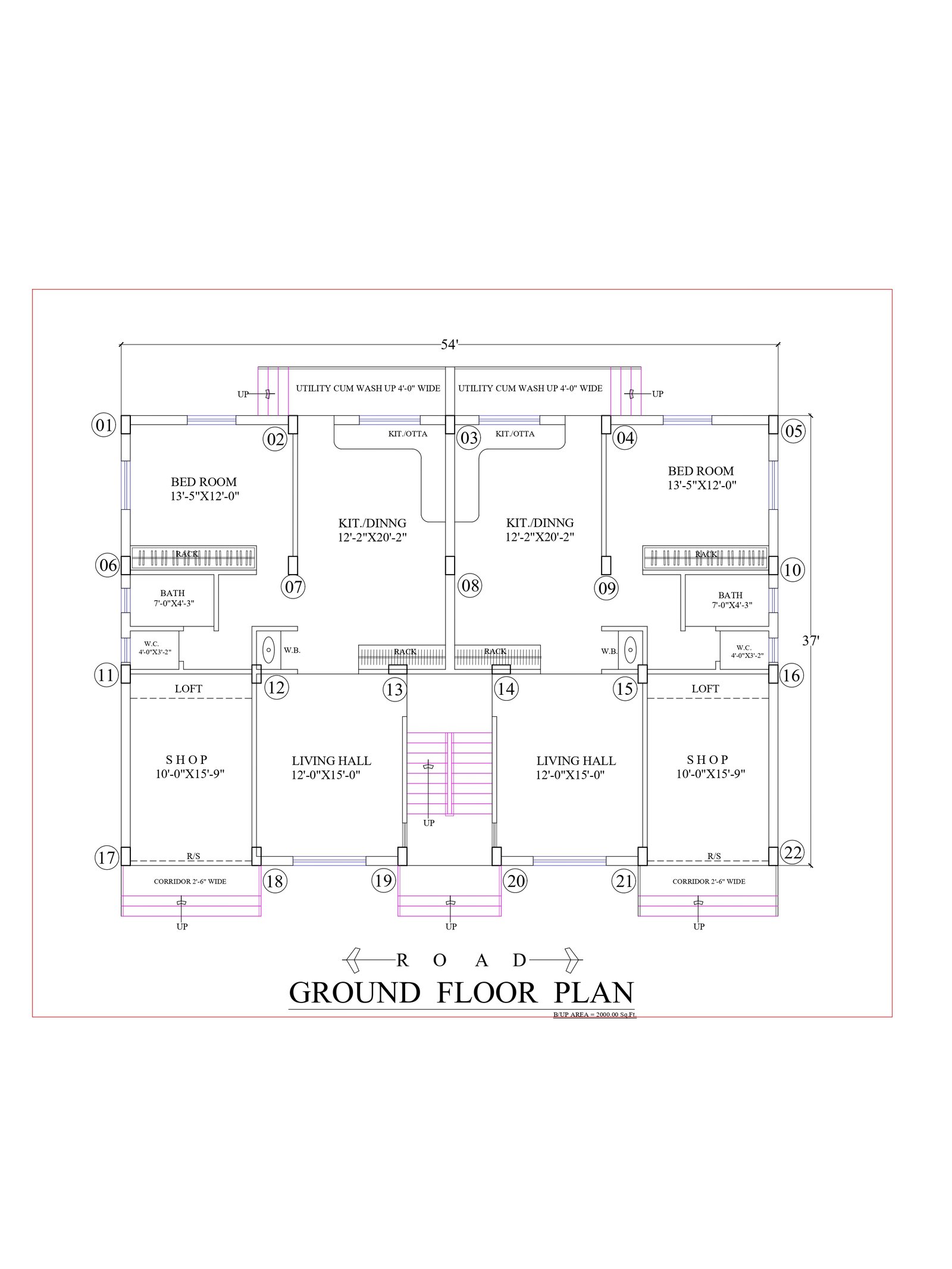 37x54 house with shop plan