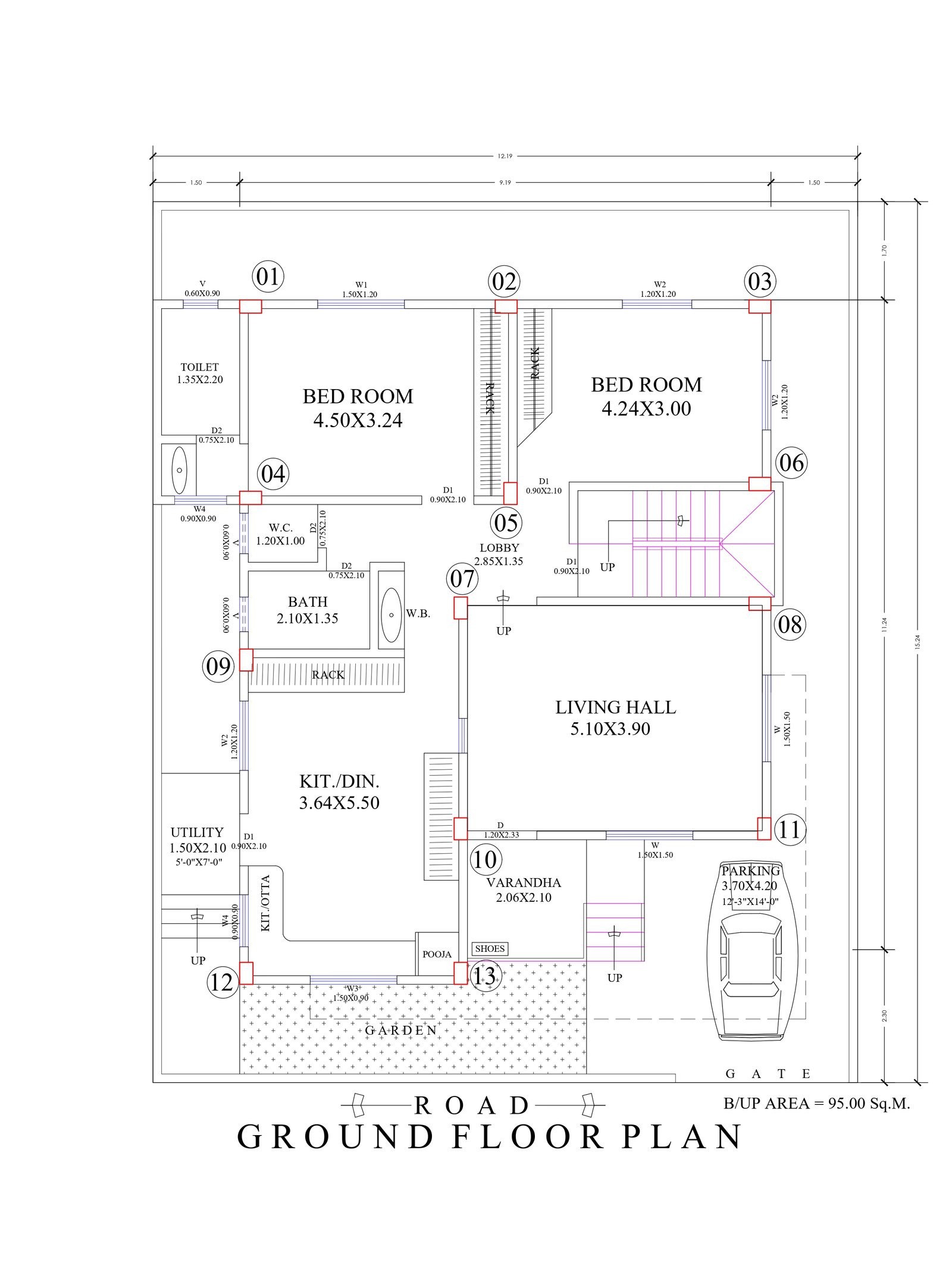 38x48 1800 sqft house plan design