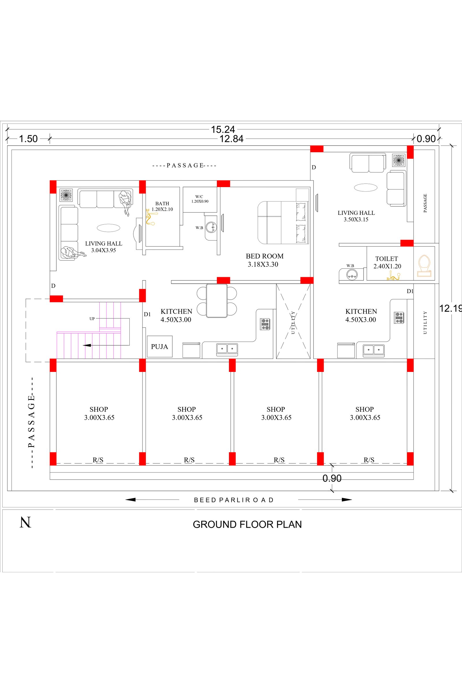 39x50 house with shop plan