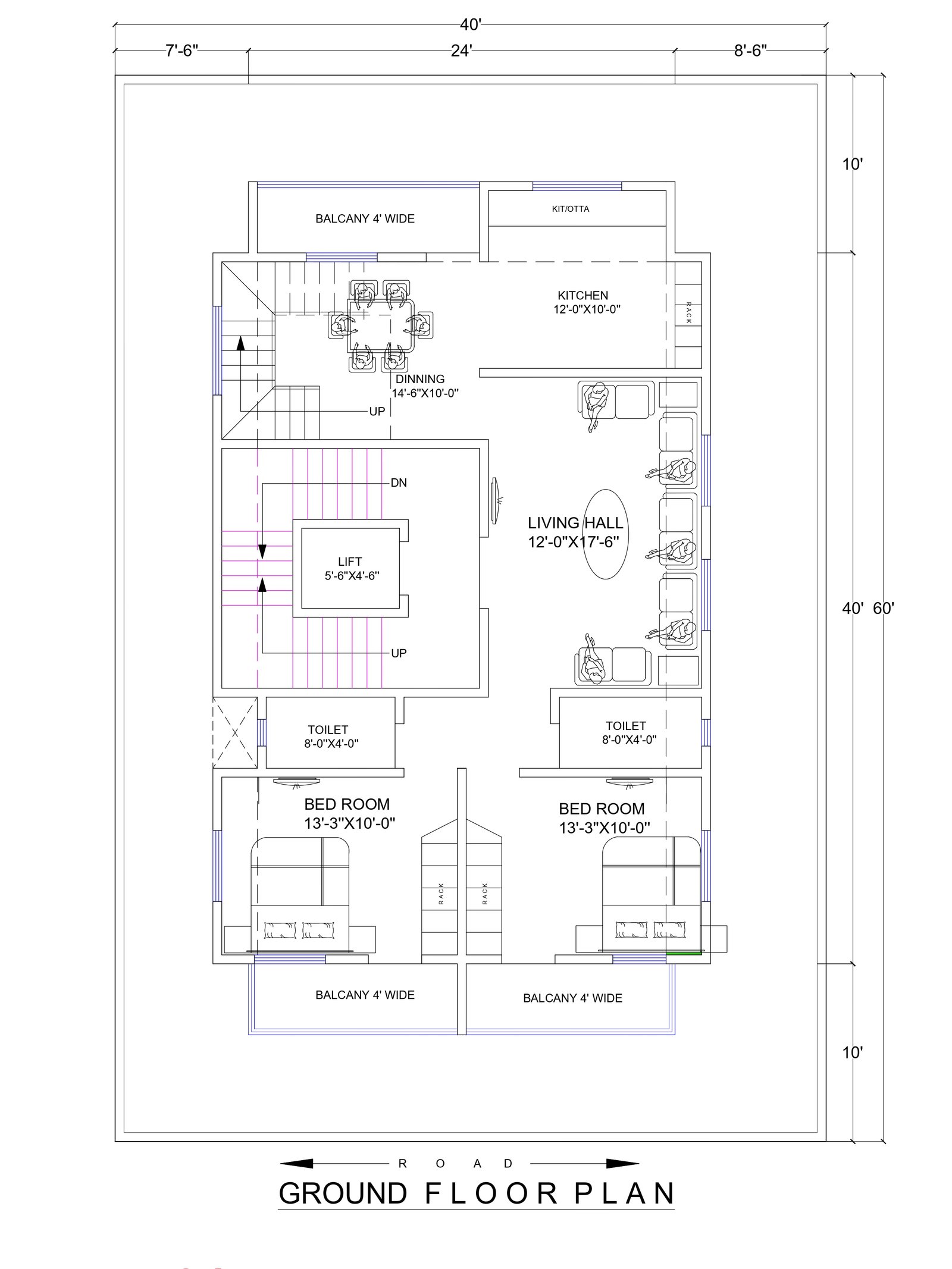 40X40 basement home design