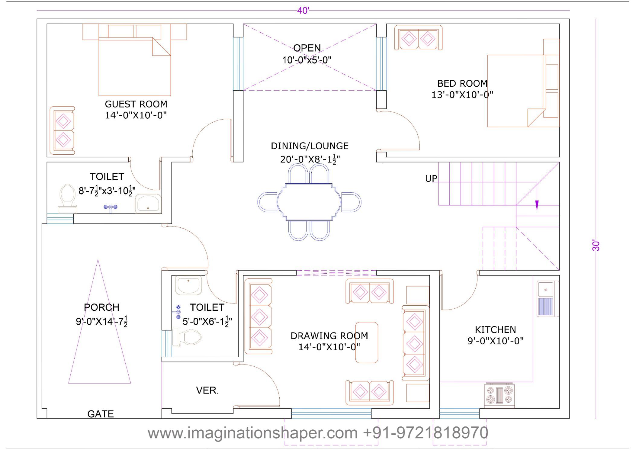 40x30 house designs plan