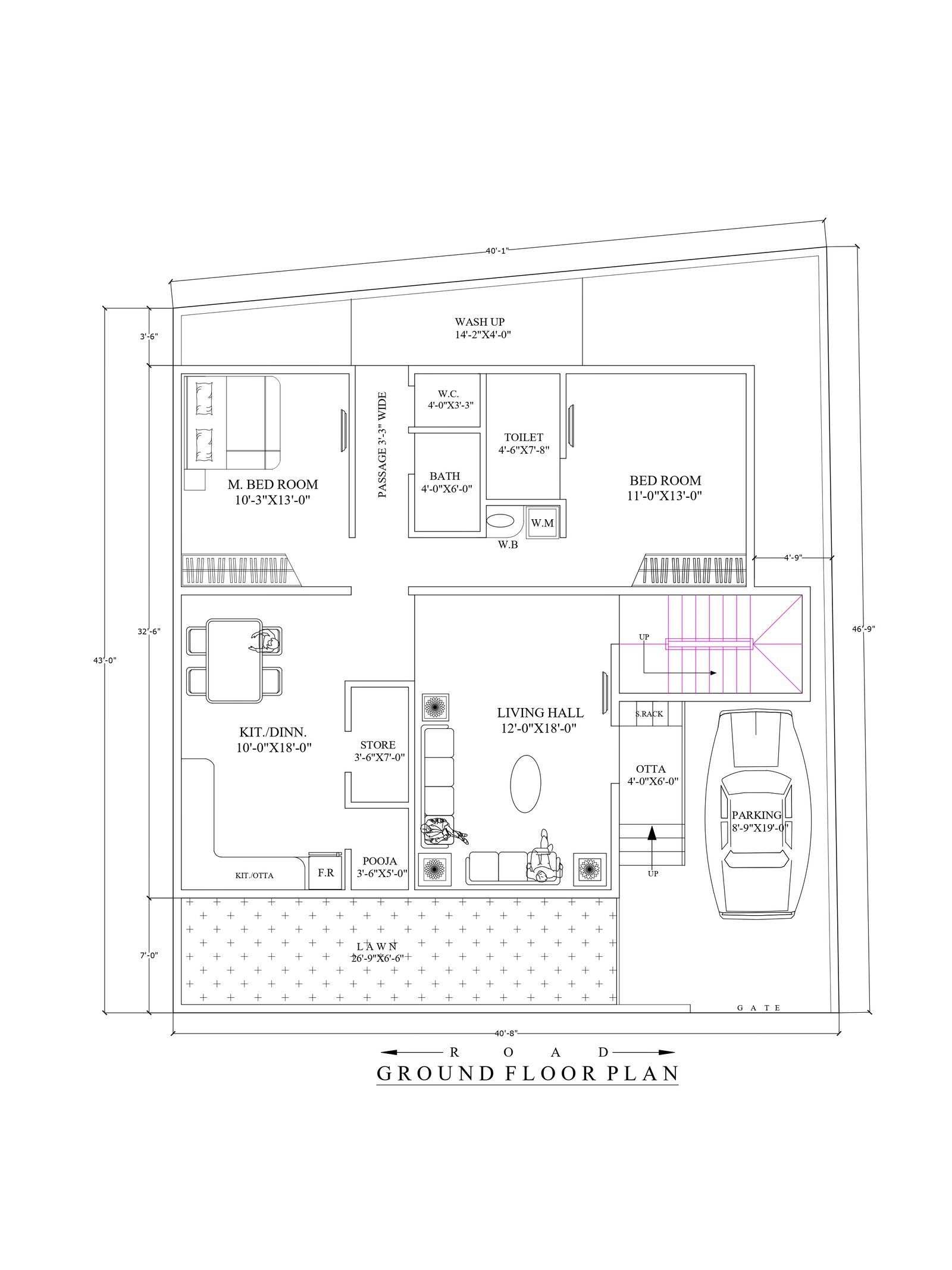 40x43 1 bhk house design