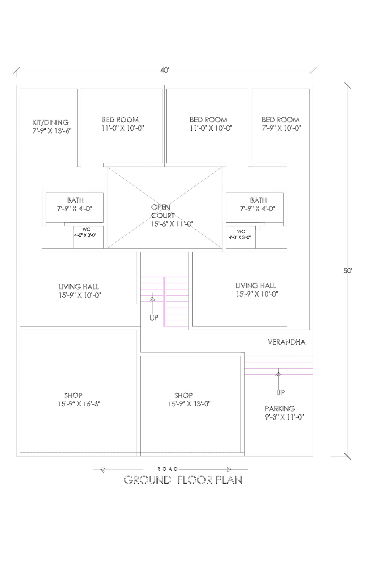 40x50 house with shop plans