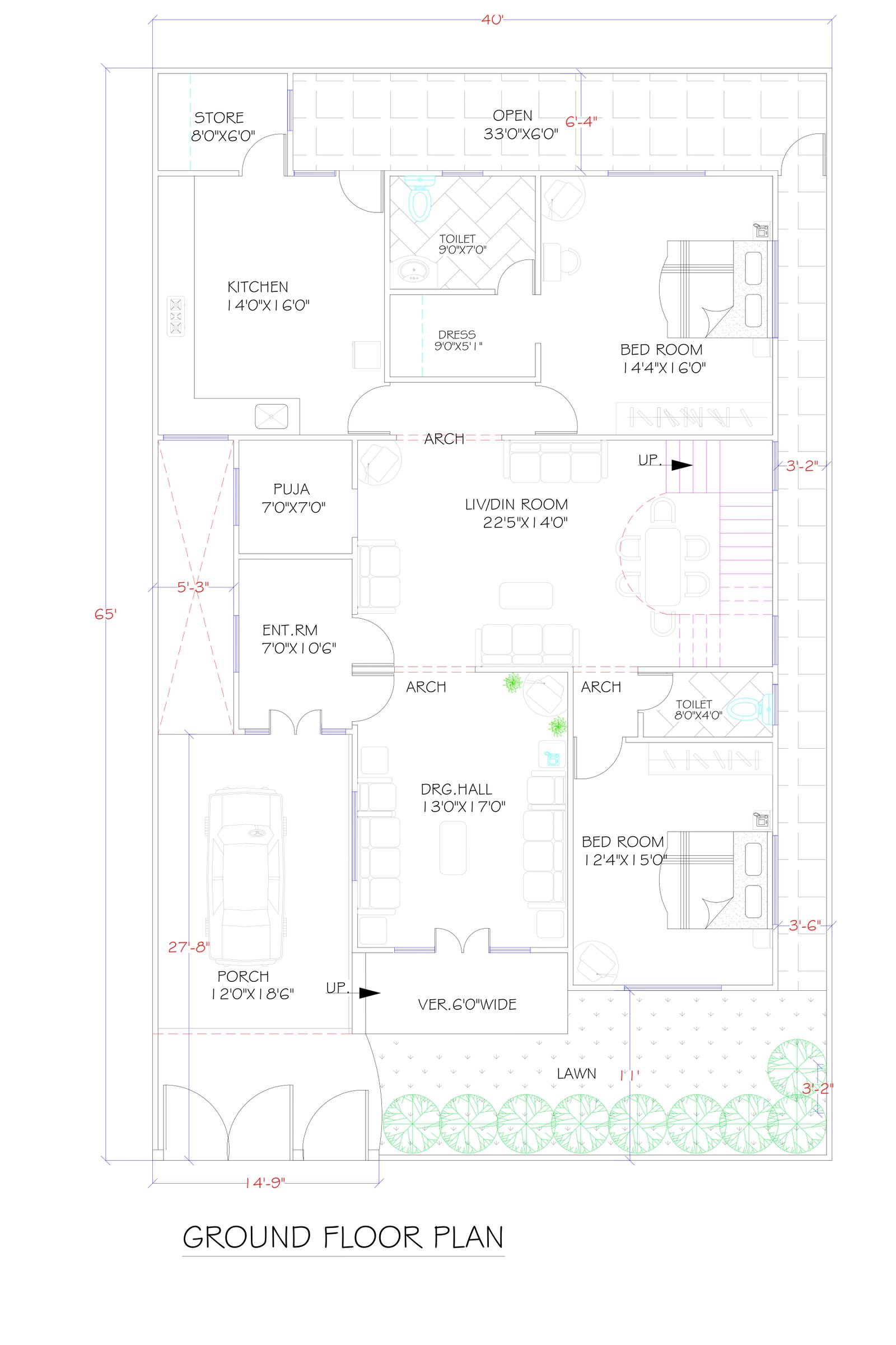 40x65 2bhk home design